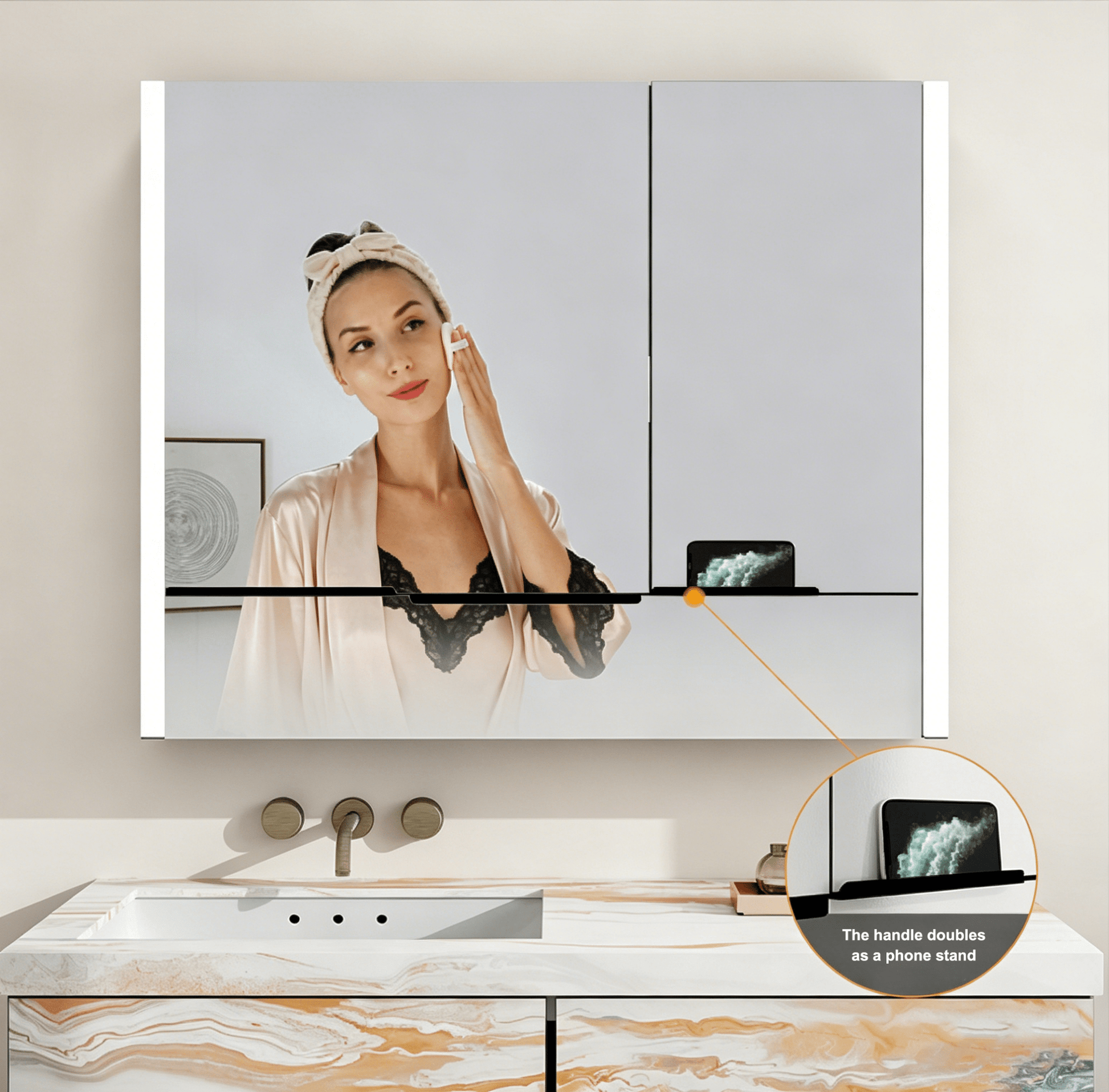 41" x 36" LED Medicine Cabinet with Anti - Fog Mirror, CRI 90 & Built - in Fridge - Medicine Cabinet41"x36"