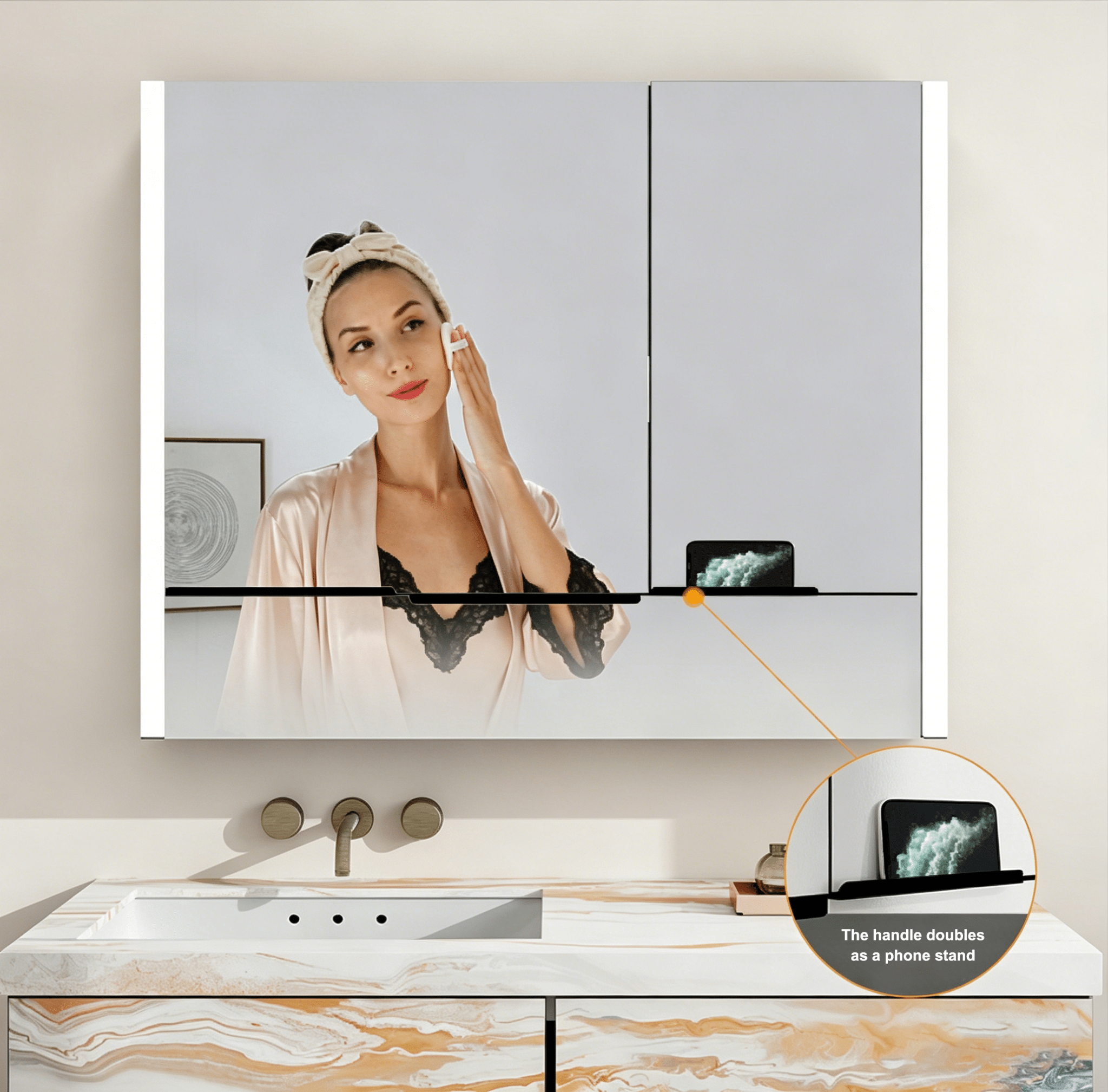 41" x 36" LED Medicine Cabinet with Anti - Fog Mirror, CRI 90 & Built - in Fridge - Medicine Cabinet41"x36"