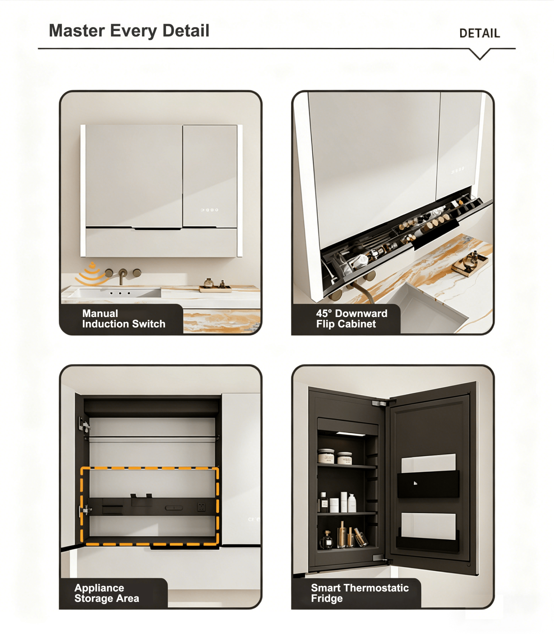 41" x 36" LED Medicine Cabinet with Anti - Fog Mirror, CRI 90 & Built - in Fridge - Medicine Cabinet41"x36"