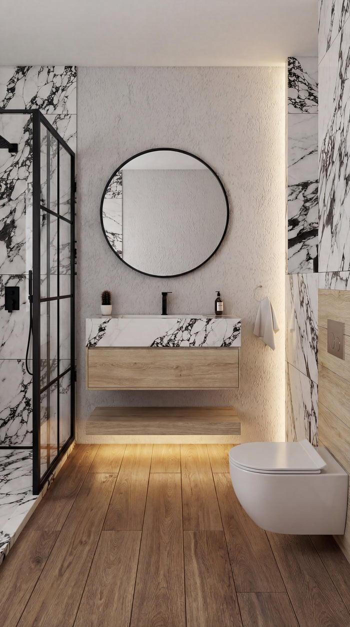 Monochrome Marble & Warm Oak