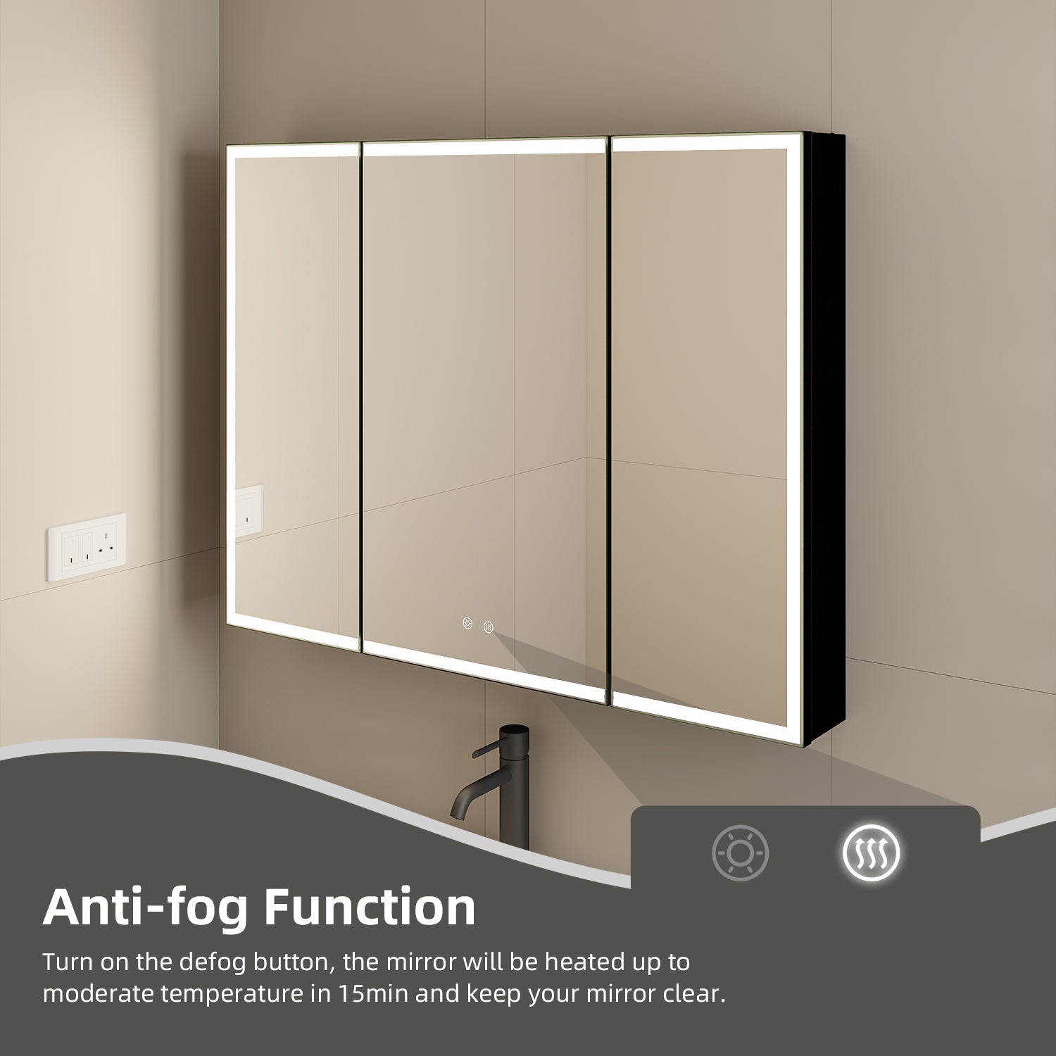 42"x32" Dimmable LED Medicine Cabinet – Solid Light Strip, 3 Doors, Anti - Fog, Recessed or Surface Mount - Medicine Cabinet NeoNova Decor