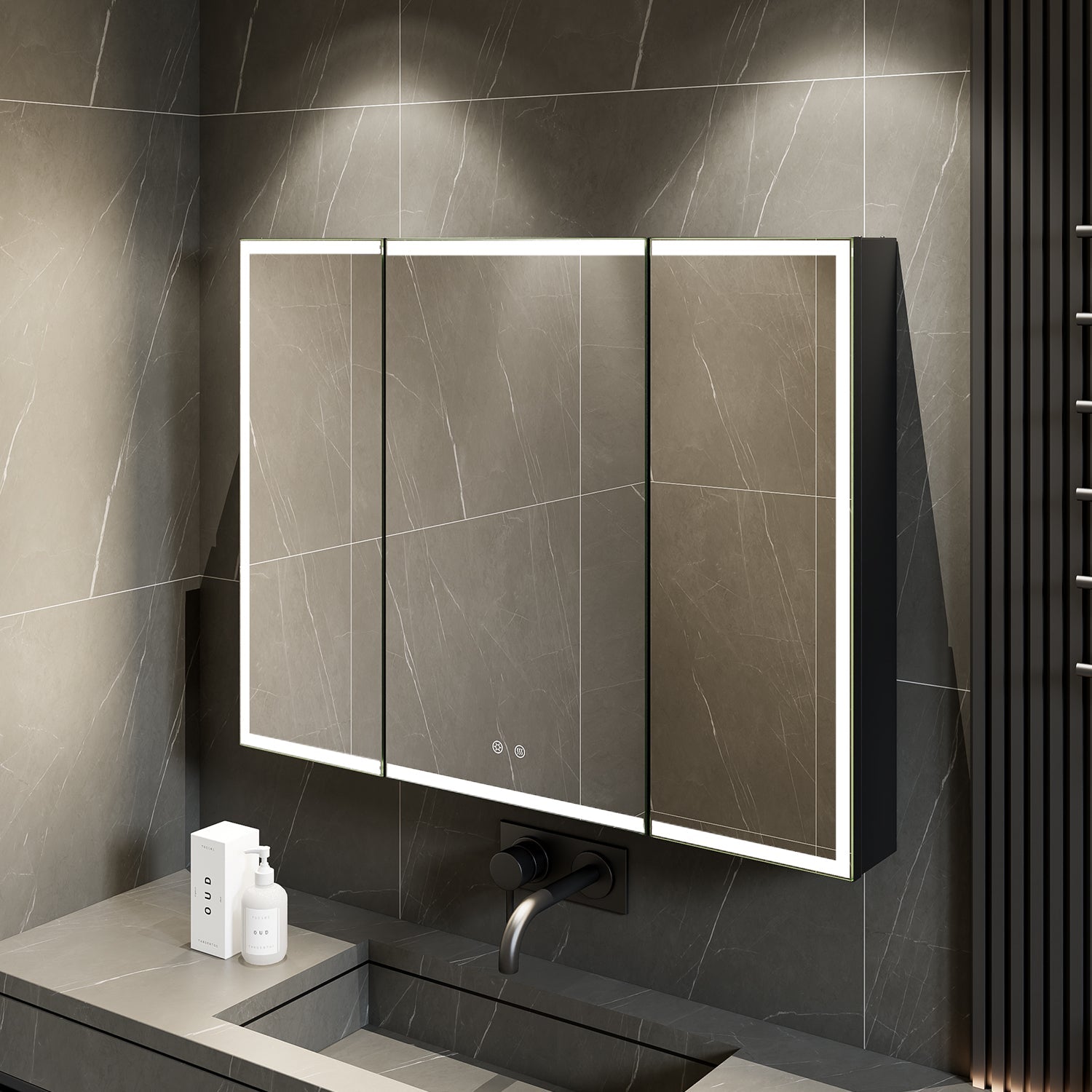 42"x32" Dimmable LED Medicine Cabinet – Solid Light Strip, 3 Doors, Anti - Fog, Recessed or Surface Mount - Medicine Cabinet NeoNova Decor