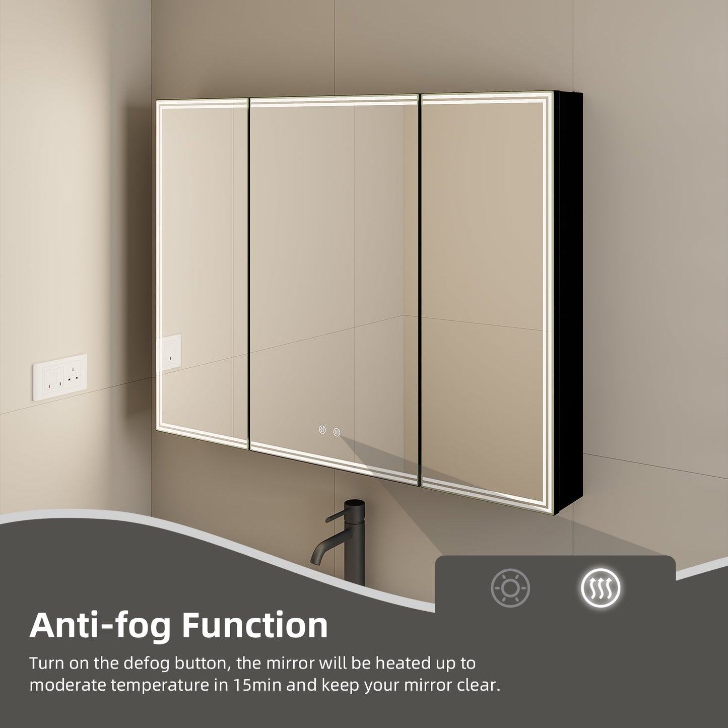 42"x32" LED Medicine Cabinet with Mirror – 3 Doors, Memory Function, Wall Recessed or Surface Mount - Medicine Cabinet NeoNova Decor