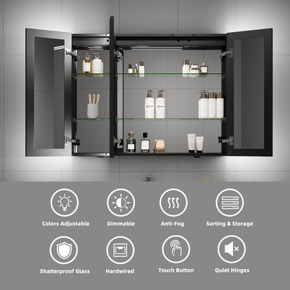 42"x32" LED Medicine Cabinet with Mirror – 3 Doors, Memory Function, Wall Recessed or Surface Mount - Medicine Cabinet NeoNova Decor