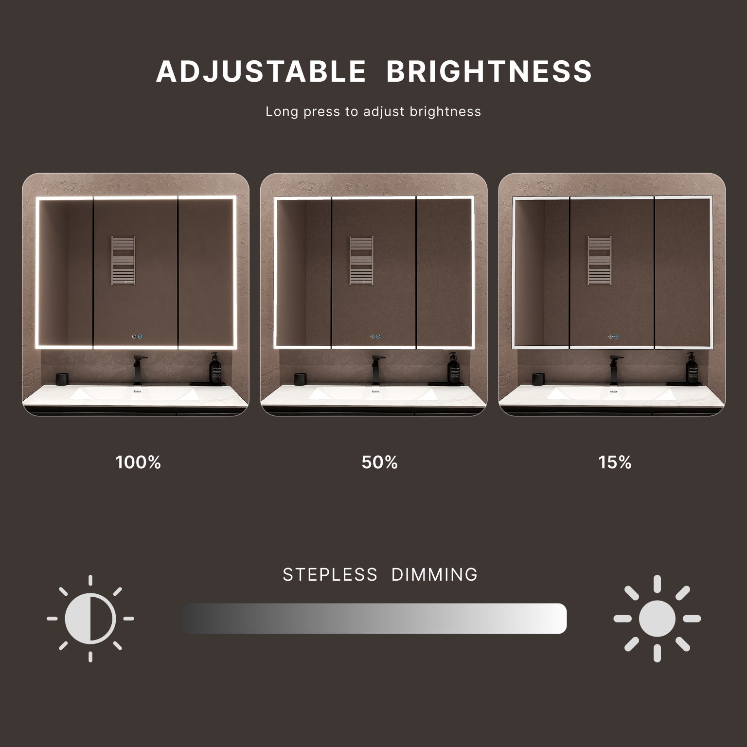 42"x32" LED Medicine Cabinet with Mirror – 3 Doors, Memory Function, Wall Recessed or Surface Mount - Medicine Cabinet NeoNova Decor