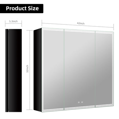 42"x32" LED Medicine Cabinet with Mirror – 3 Doors, Memory Function, Wall Recessed or Surface Mount - Medicine Cabinet NeoNova Decor