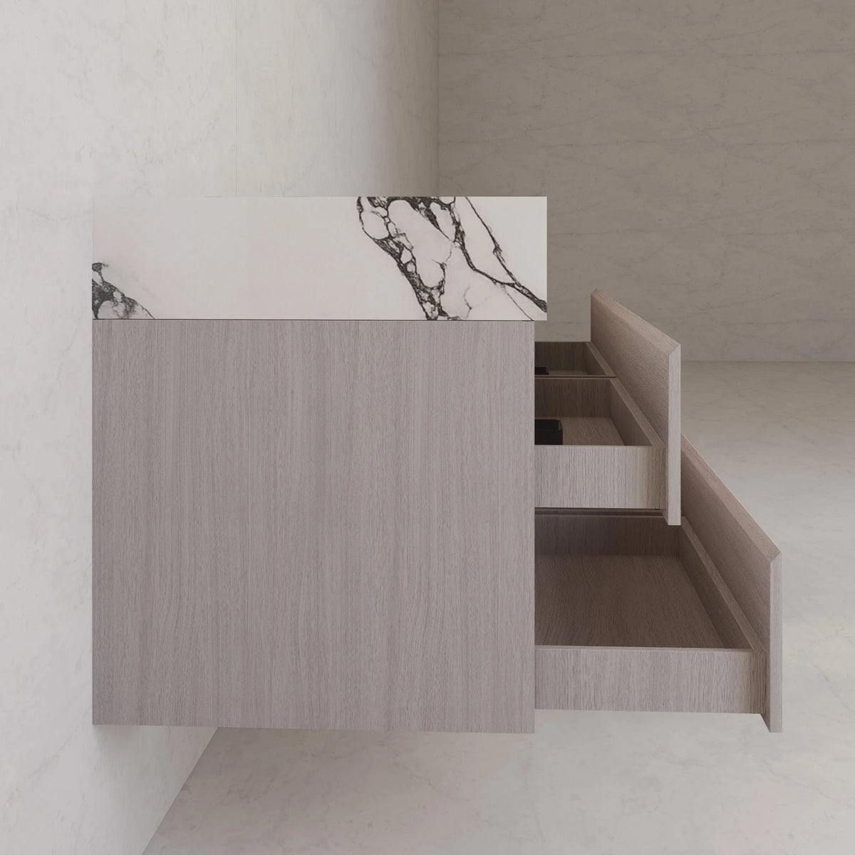 71"，60" Walnut Double Sink Sintered Stone Top with Elegant Floating Bathroom Vanity