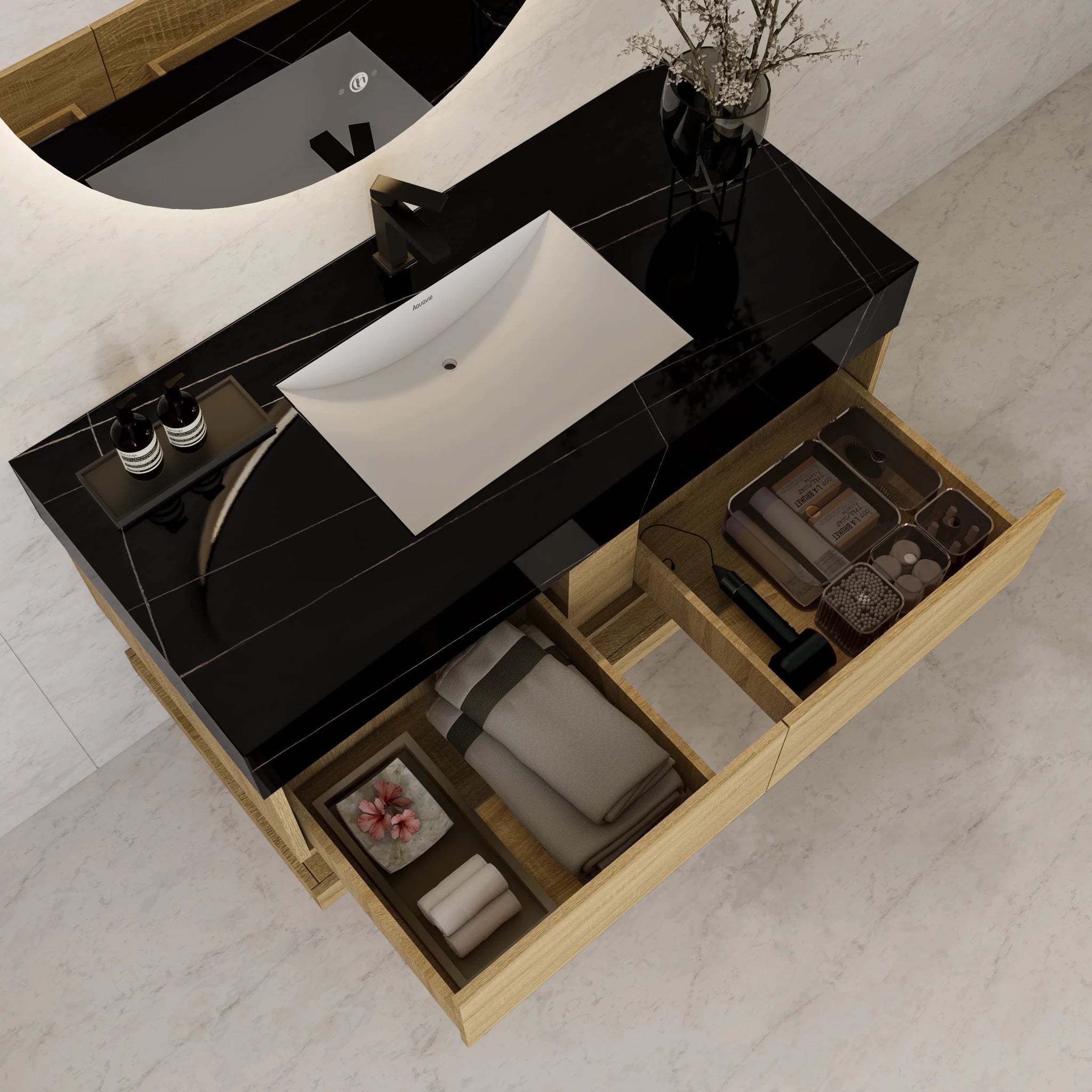 48"/ 60" Light Oak Open Shelf Floating Bathroom Vanity - Vanity48"