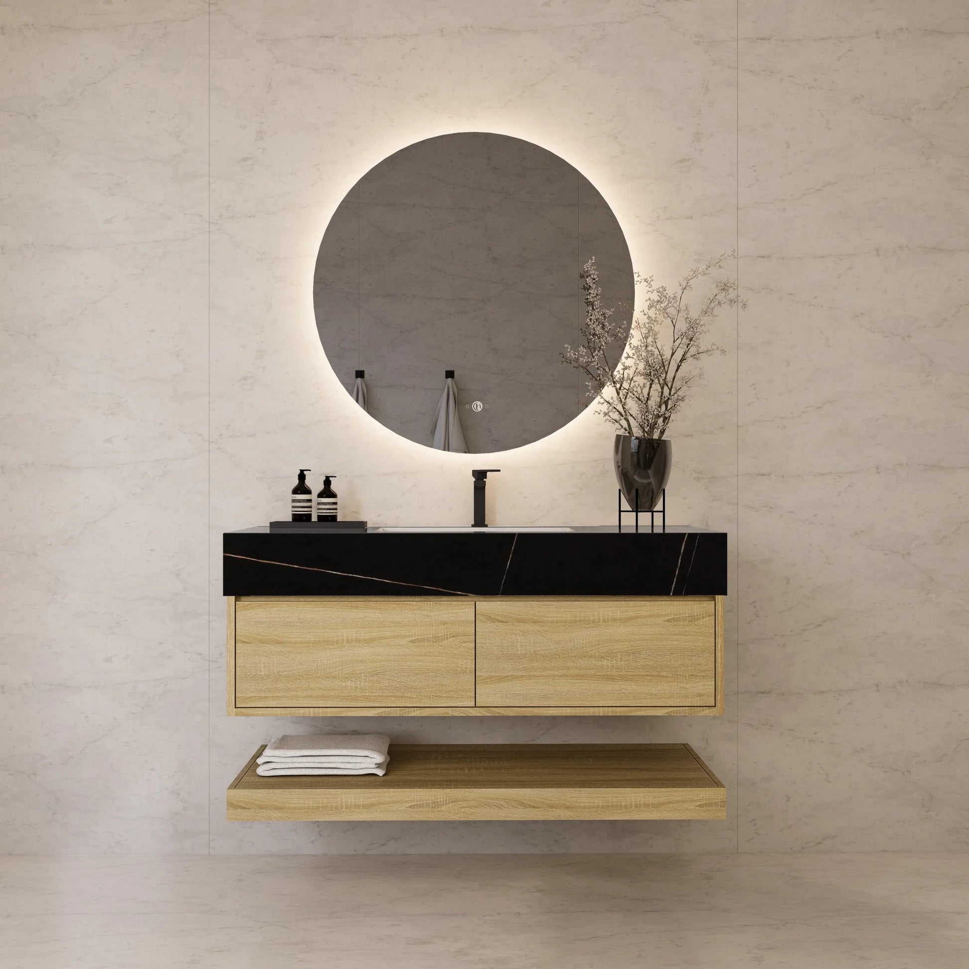 48"/ 60" Light Oak Open Shelf Floating Bathroom Vanity - Vanity48"