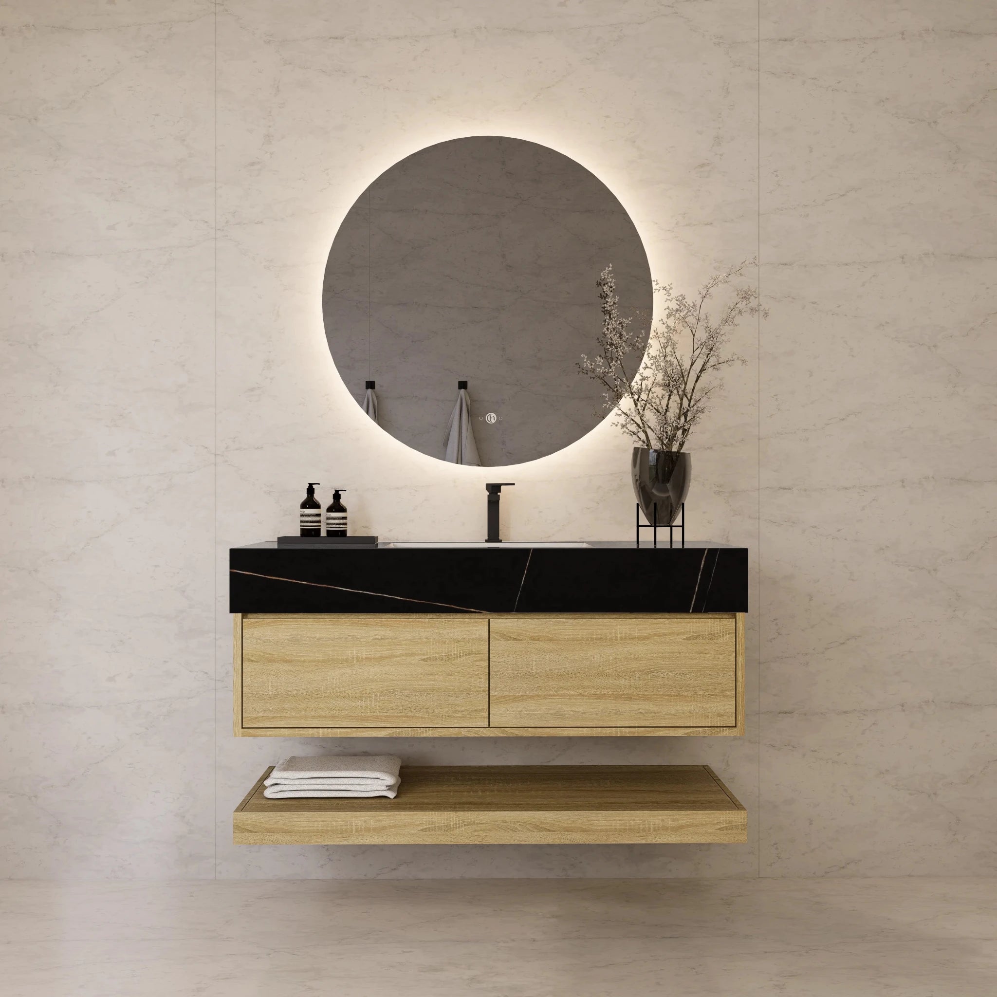 48"/ 60" Light Oak Open Shelf Floating Bathroom Vanity - Vanity48"