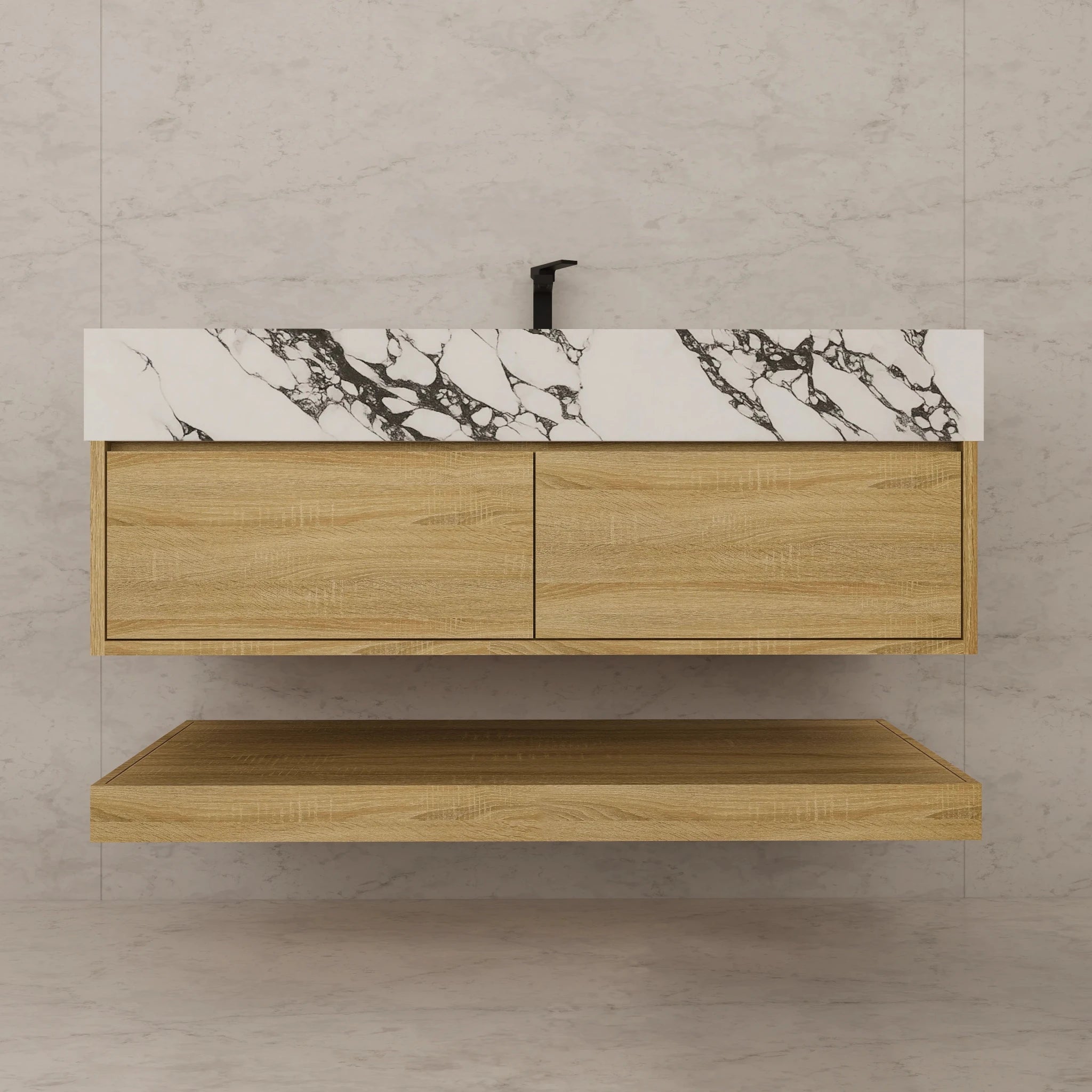 48"/ 60" Light Oak Open Shelf Floating Bathroom Vanity - Vanity48"