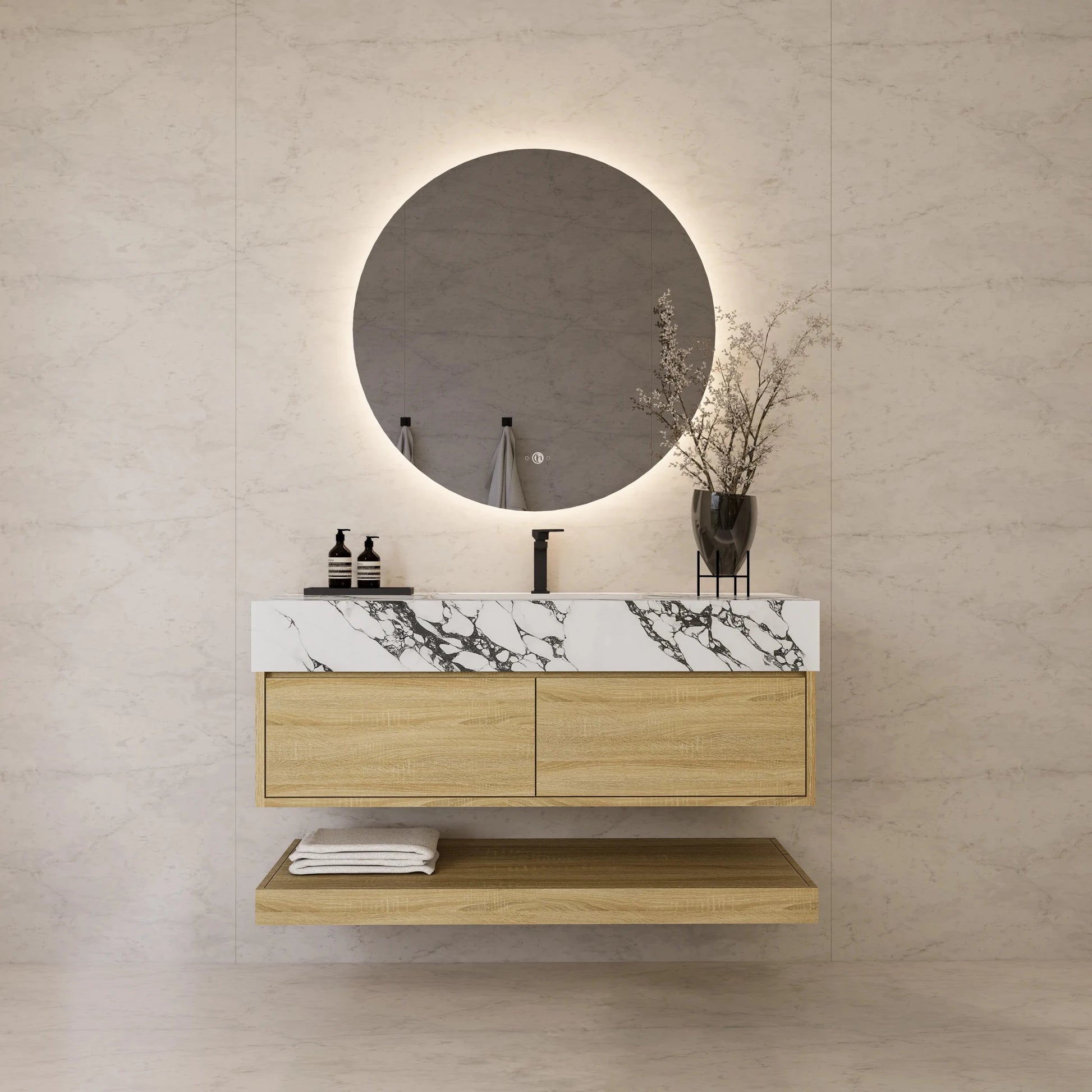 48"/ 60" Light Oak Open Shelf Floating Bathroom Vanity - Vanity48"