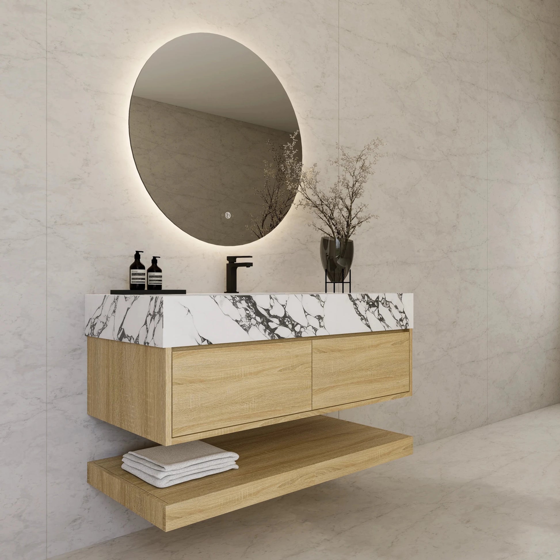 48"/ 60" Light Oak Open Shelf Floating Bathroom Vanity - Vanity48"