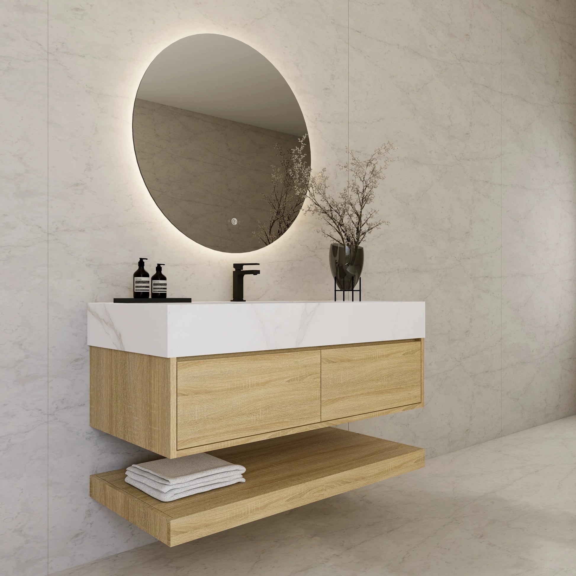 48"/ 60" Light Oak Open Shelf Floating Bathroom Vanity - Vanity48"