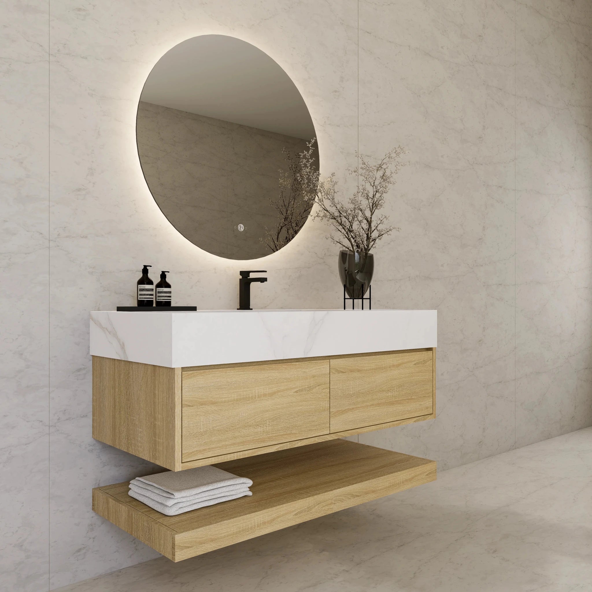 48"/ 60" Light Oak Open Shelf Floating Bathroom Vanity - Vanity48"
