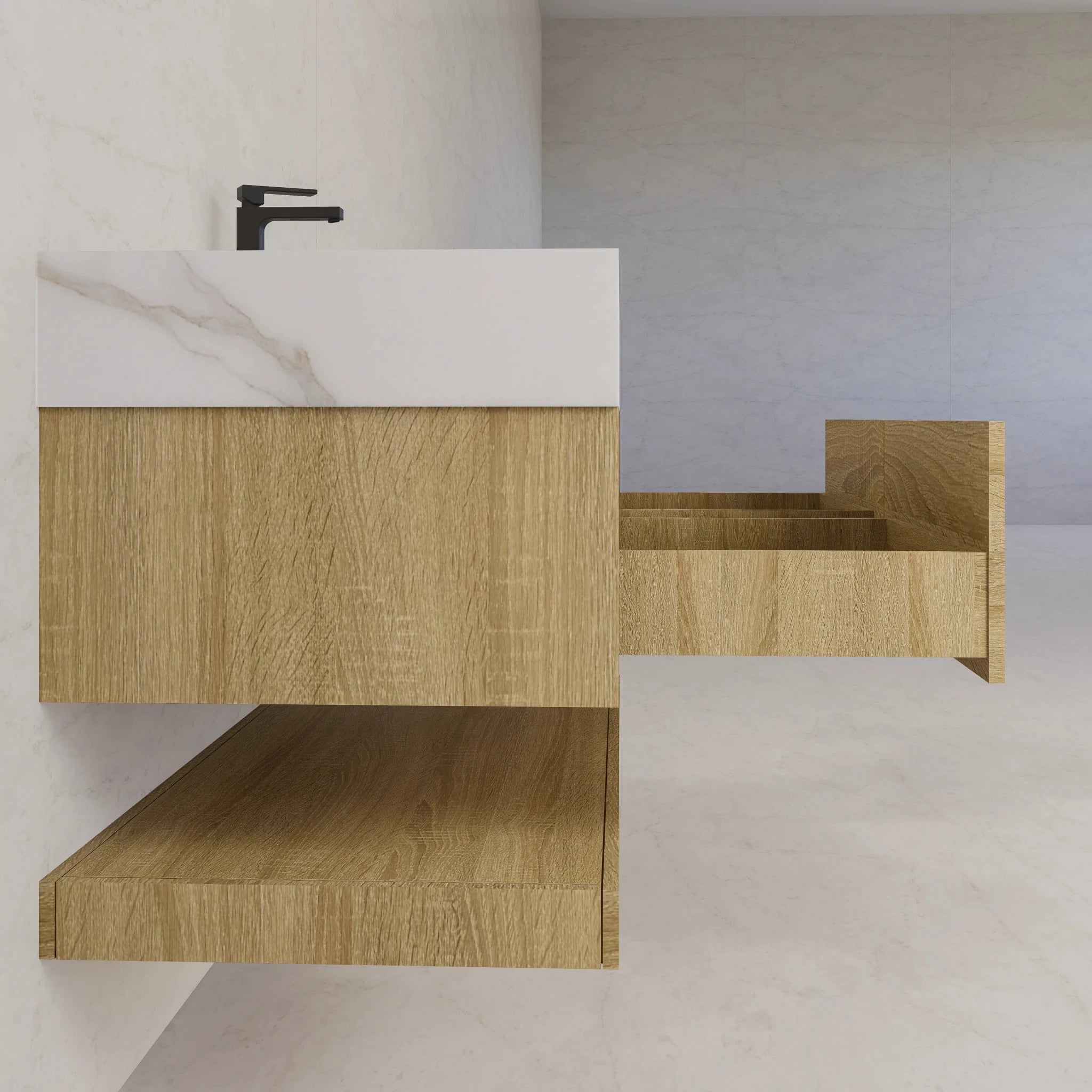 48"/ 60" Light Oak Open Shelf Floating Bathroom Vanity - Vanity48"