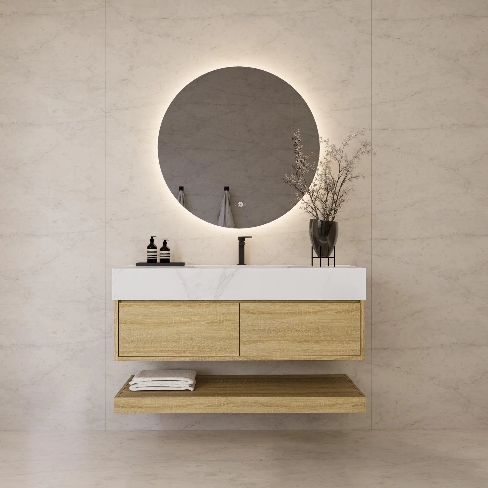 48"/ 60" Light Oak Open Shelf Floating Bathroom Vanity - Vanity48"