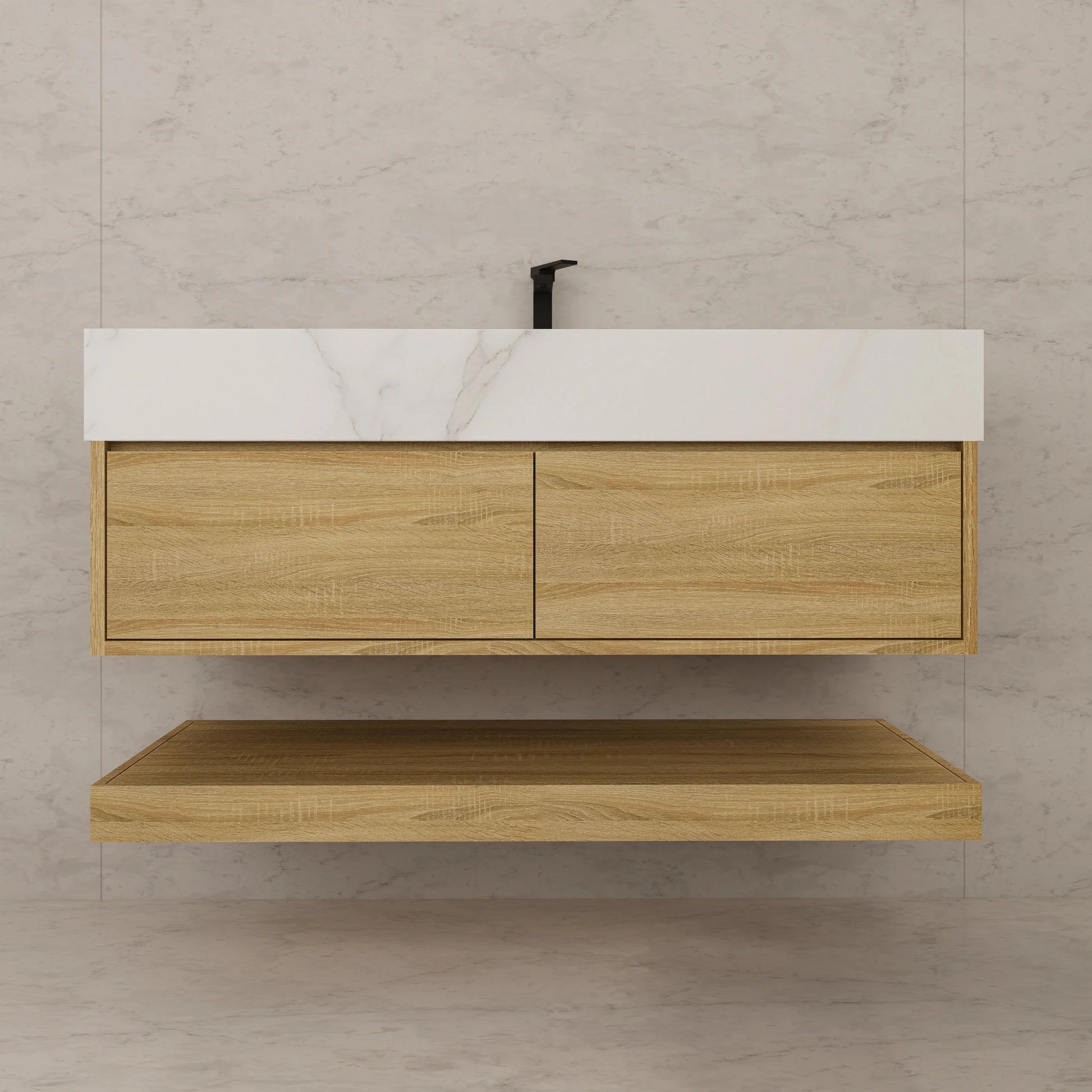48"/ 60" Light Oak Open Shelf Floating Bathroom Vanity - Vanity48"
