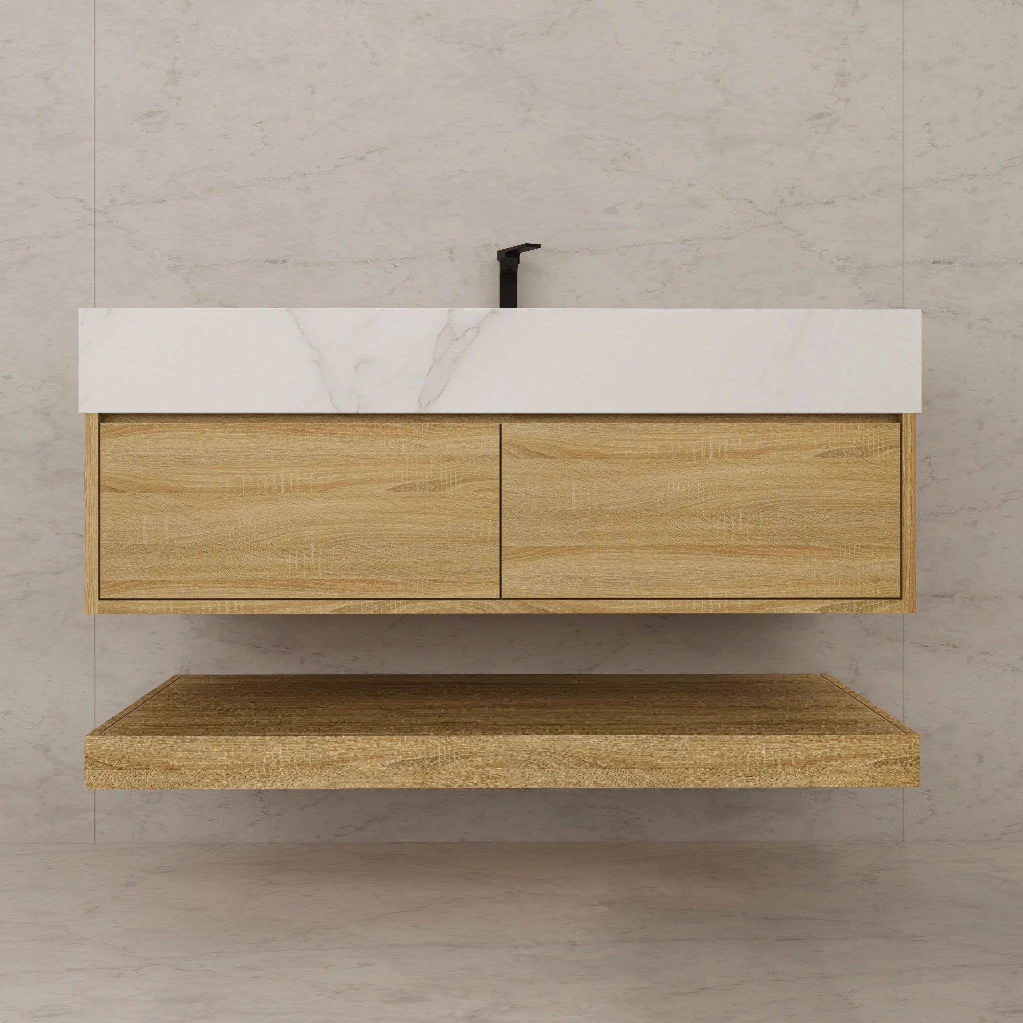 48"/ 60" Light Oak Open Shelf Floating Bathroom Vanity - Vanity48"