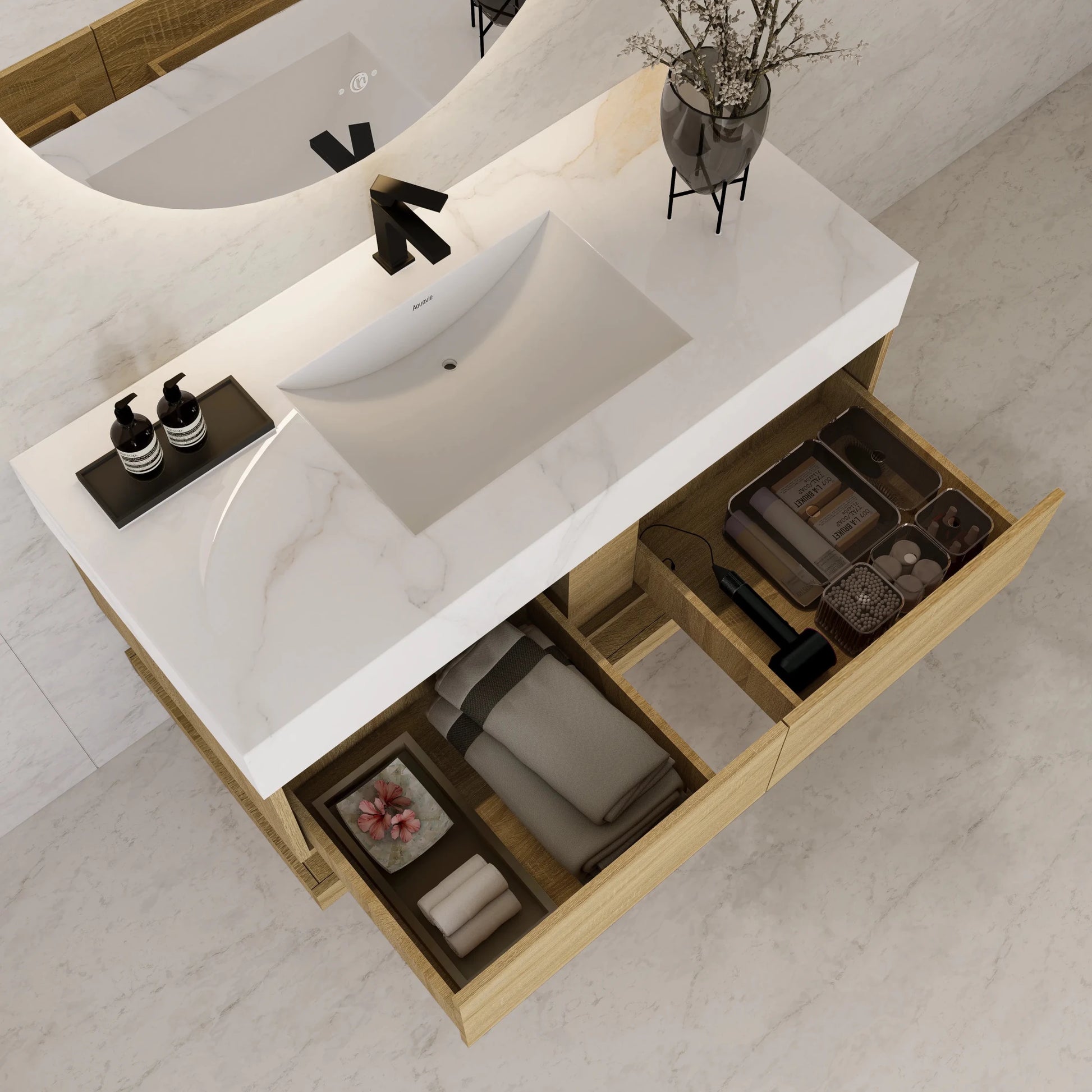 48"/ 60" Light Oak Open Shelf Floating Bathroom Vanity - Vanity48"