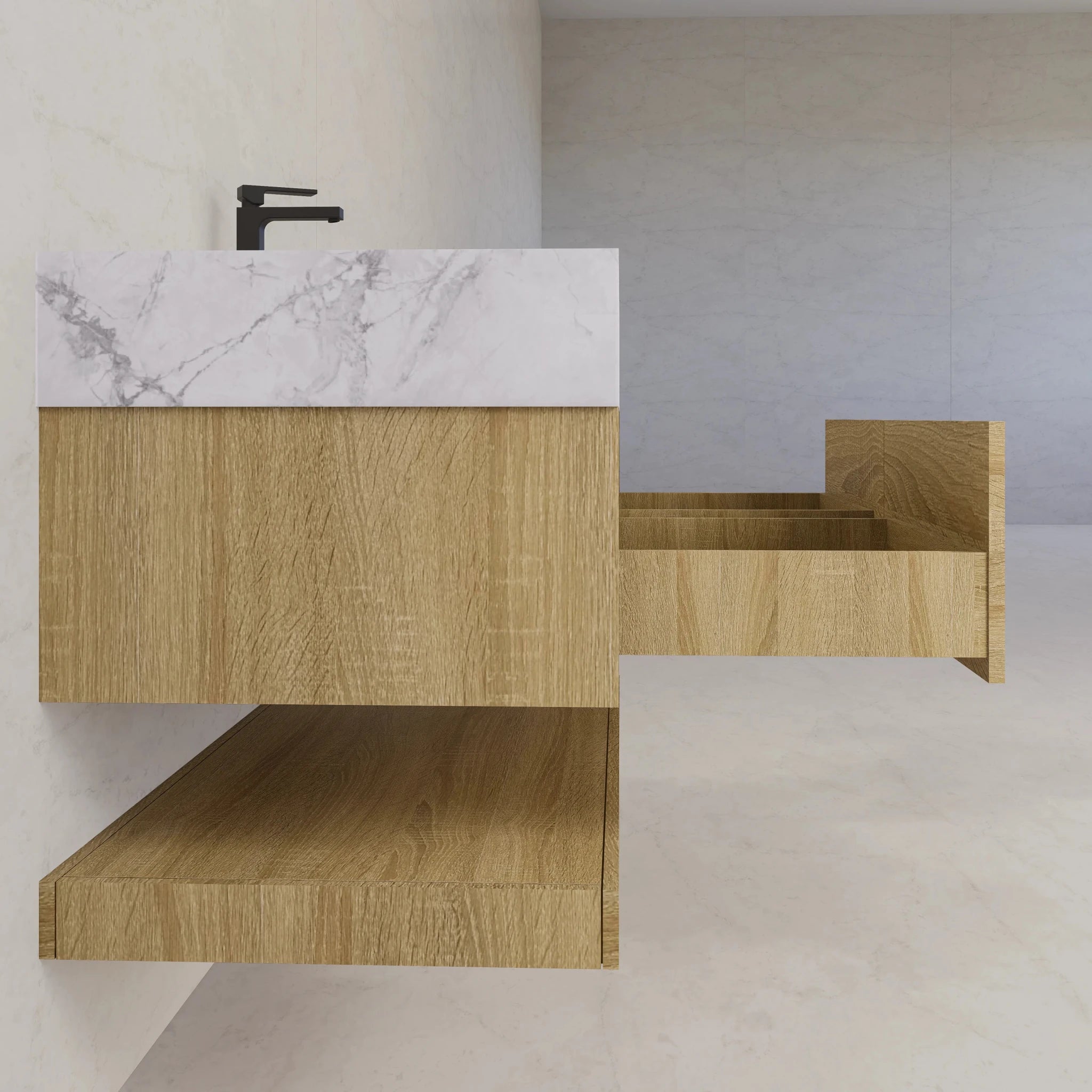 48"/ 60" Light Oak Open Shelf Floating Bathroom Vanity - Vanity48"