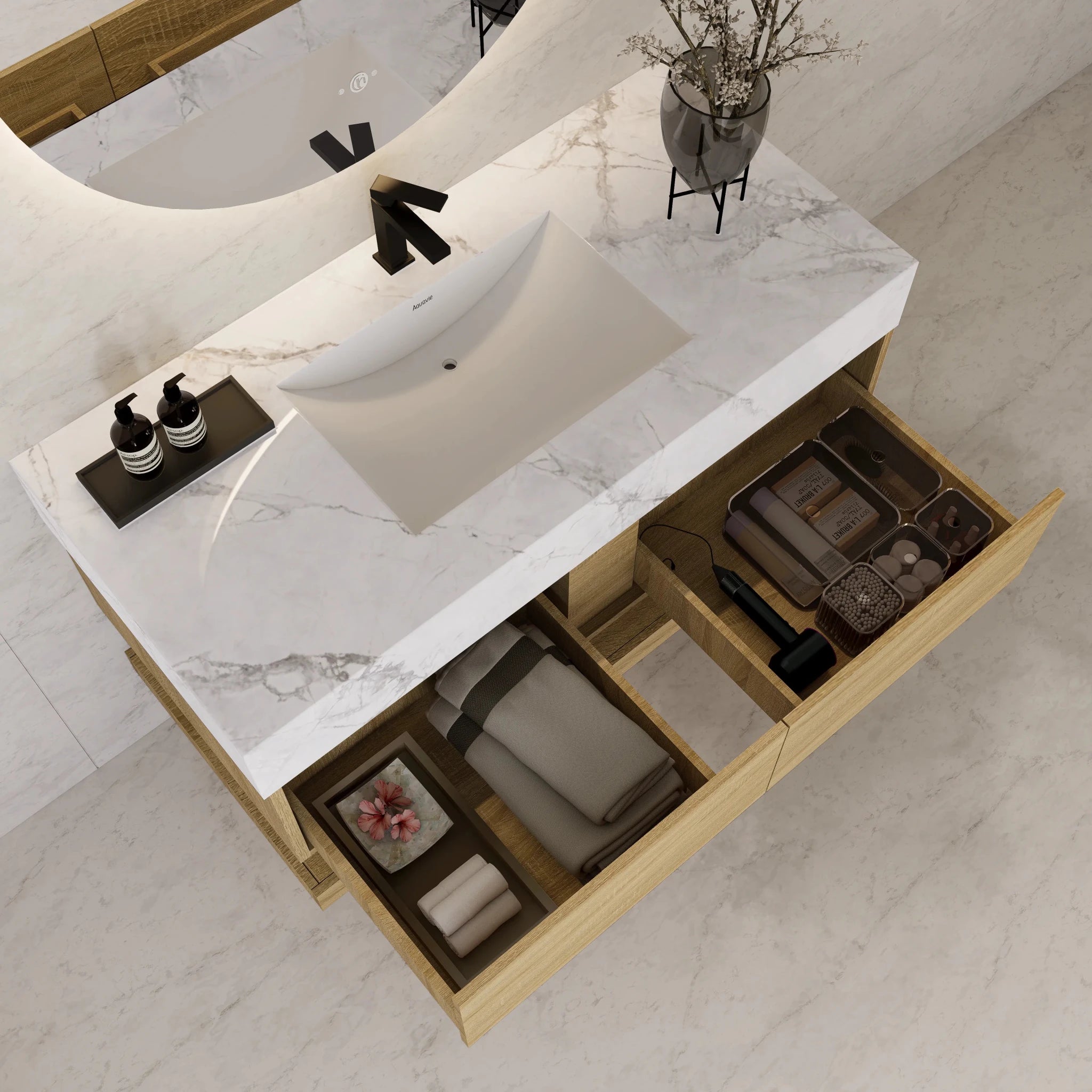 48"/ 60" Light Oak Open Shelf Floating Bathroom Vanity - Vanity48"