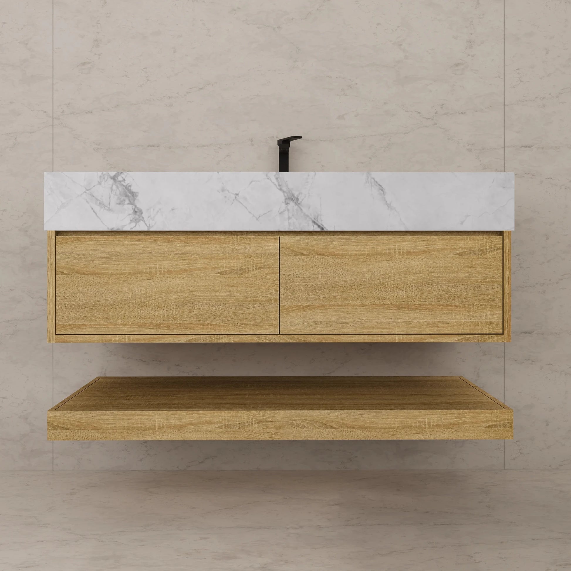 48"/ 60" Light Oak Open Shelf Floating Bathroom Vanity - Vanity48"