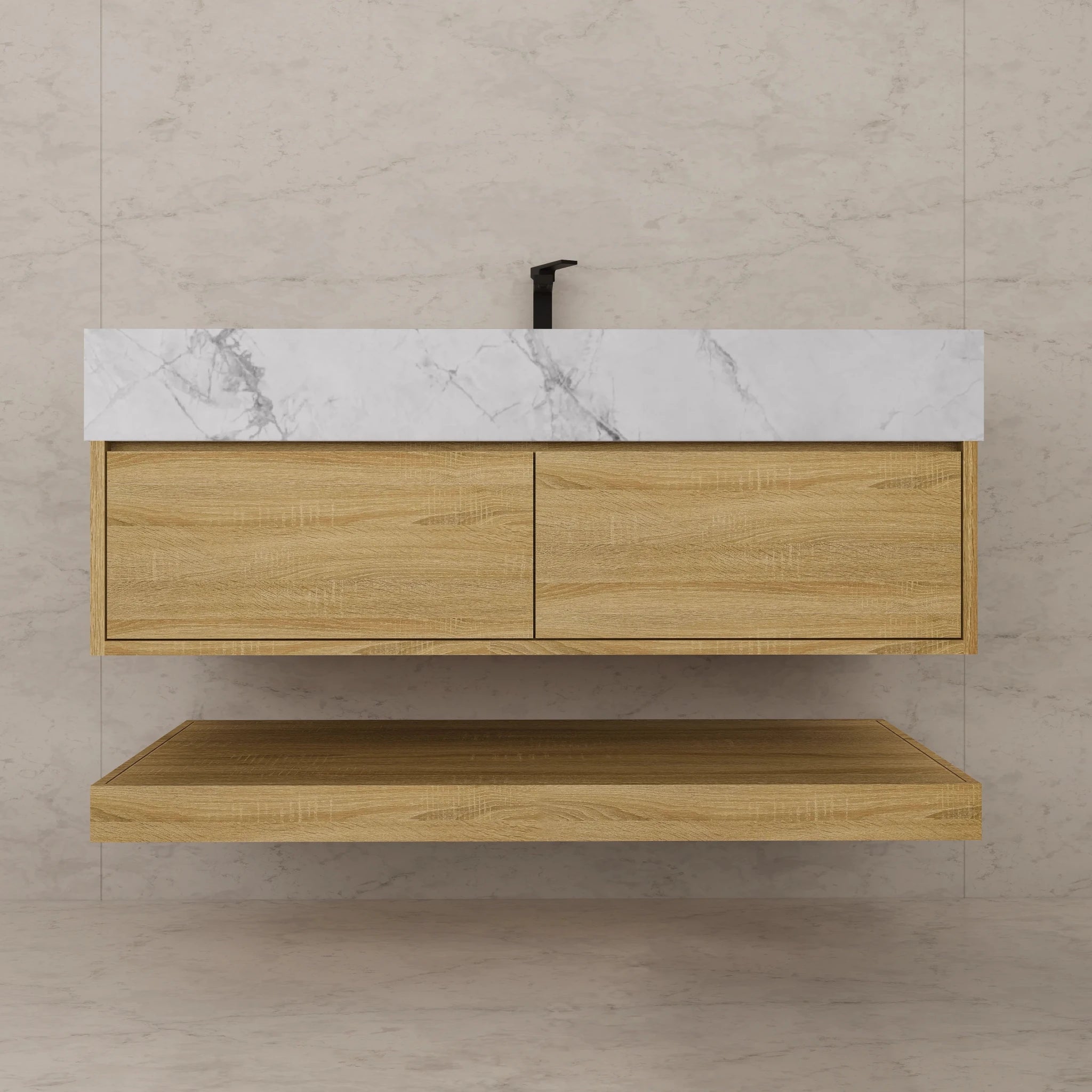 48"/ 60" Light Oak Open Shelf Floating Bathroom Vanity - Vanity48"