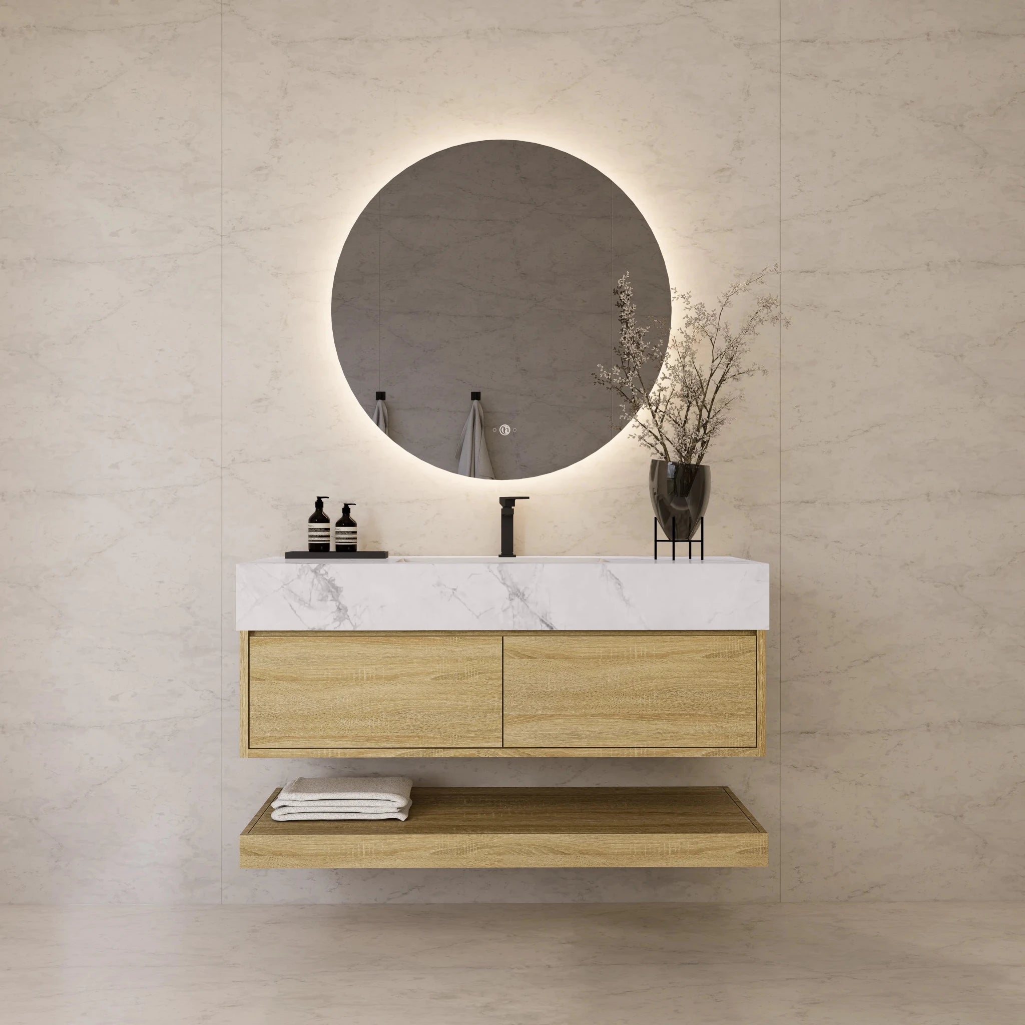 48"/ 60" Light Oak Open Shelf Floating Bathroom Vanity - Vanity48"