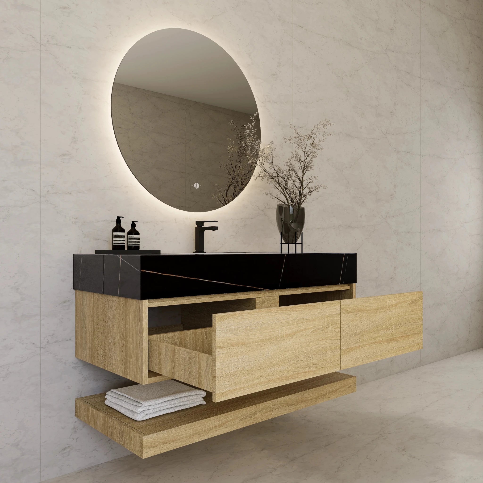 48"/ 60" Light Oak Open Shelf Floating Bathroom Vanity - Vanity48"