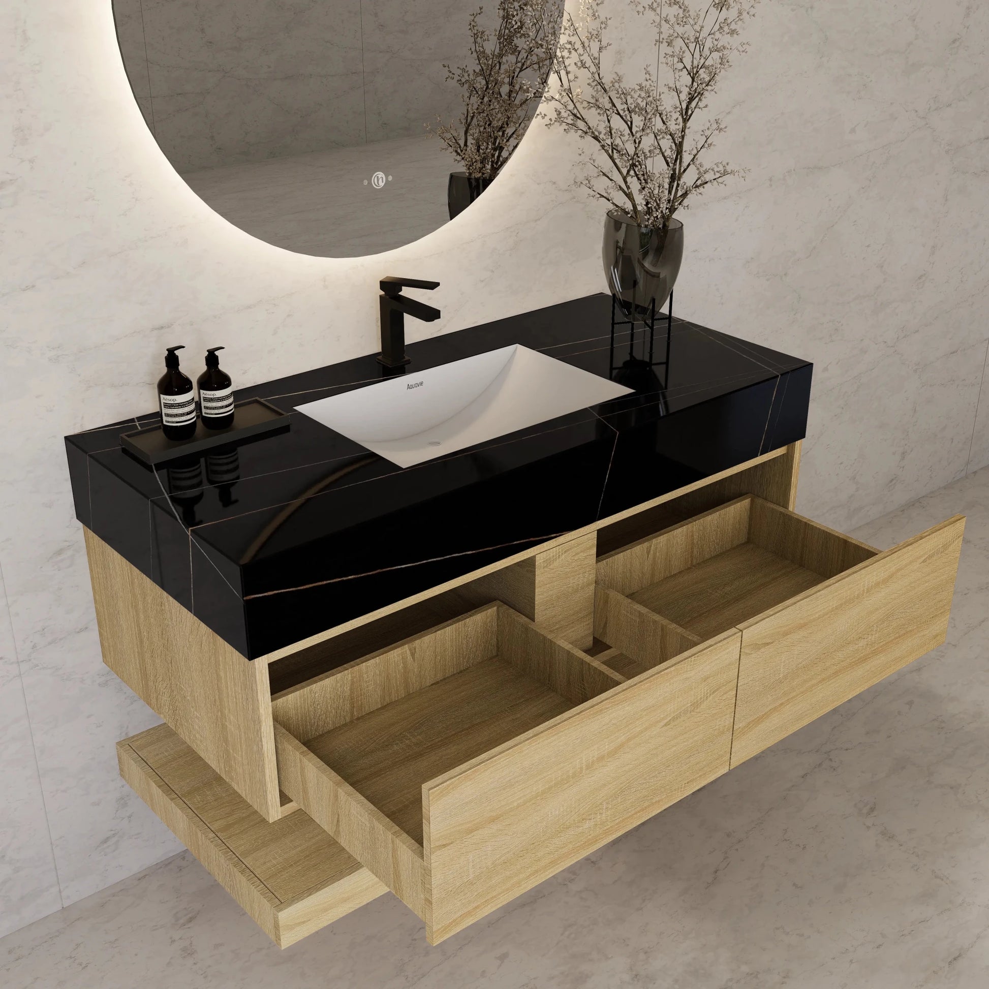 48"/ 60" Light Oak Open Shelf Floating Bathroom Vanity - Vanity48"