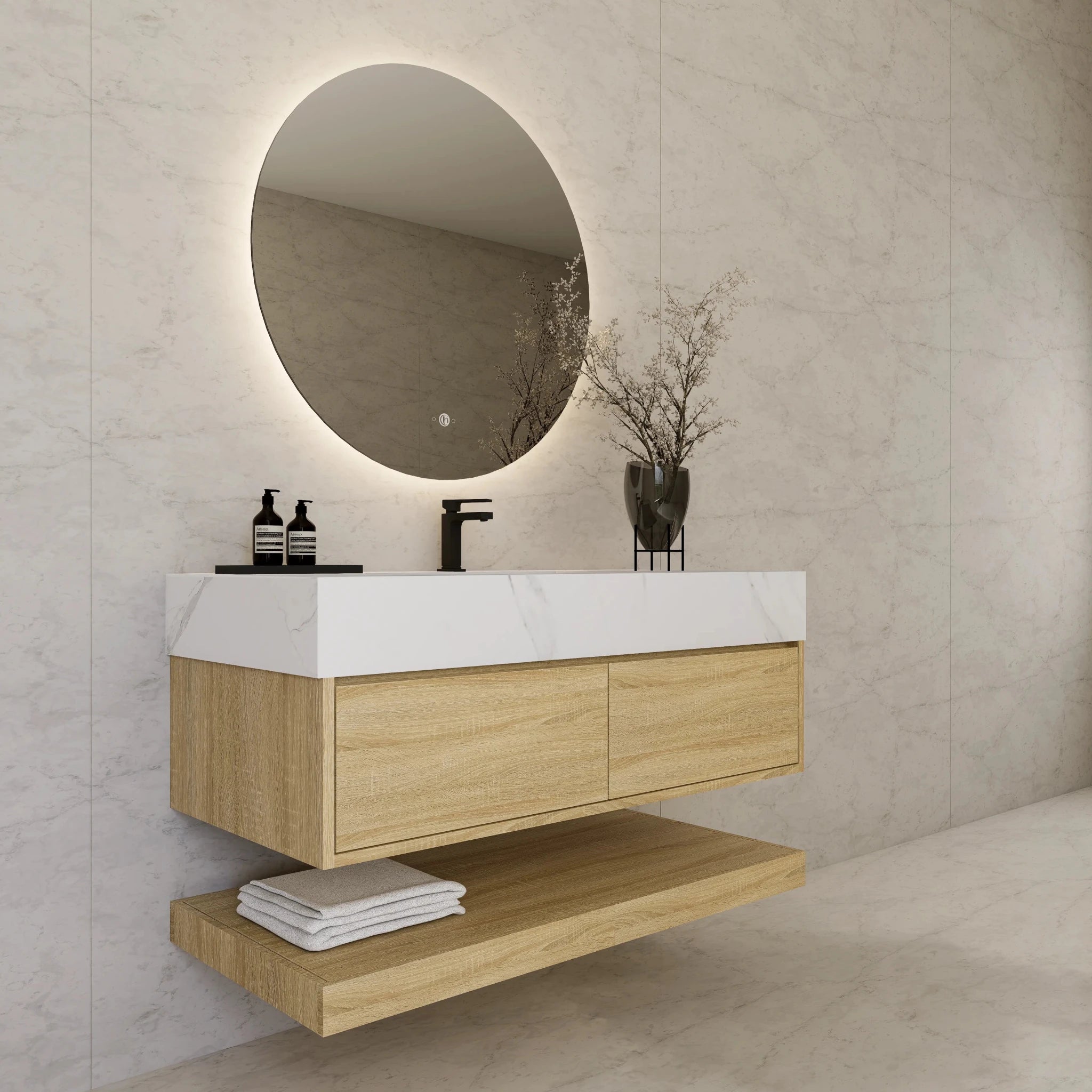 48"/ 60" Light Oak Open Shelf Floating Bathroom Vanity - Vanity48"