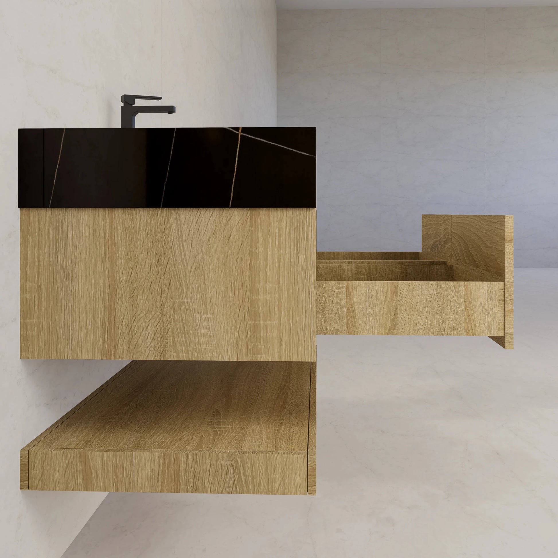 48"/ 60" Light Oak Open Shelf Floating Bathroom Vanity - Vanity48"
