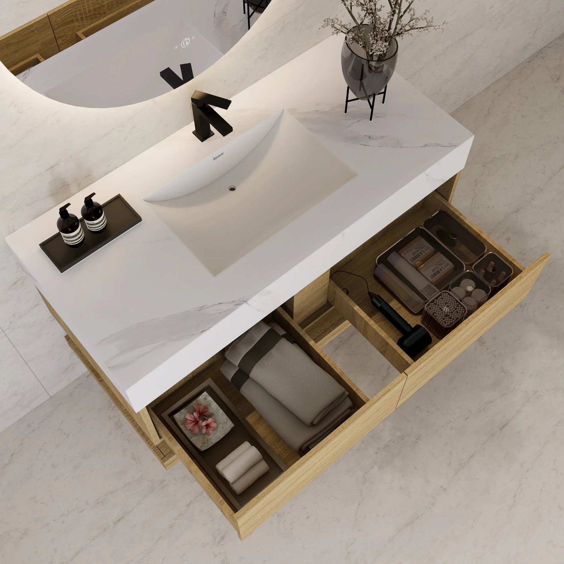 48"/ 60" Light Oak Open Shelf Floating Bathroom Vanity - Vanity48"