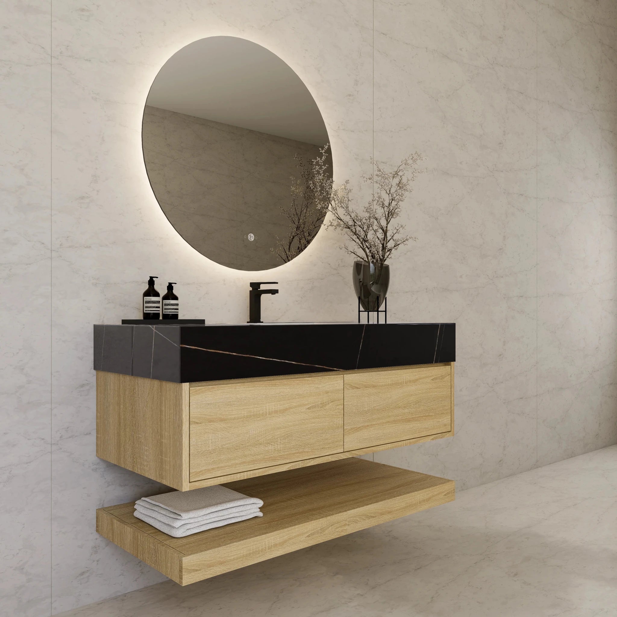 48"/ 60" Light Oak Open Shelf Floating Bathroom Vanity - Vanity48"