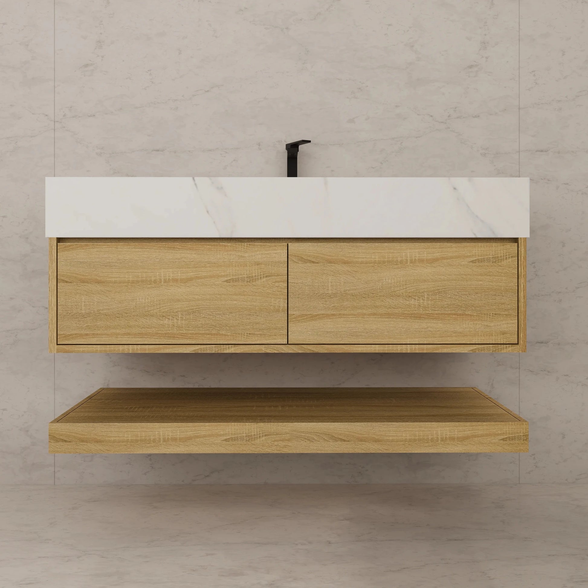 48"/ 60" Light Oak Open Shelf Floating Bathroom Vanity - Vanity48"