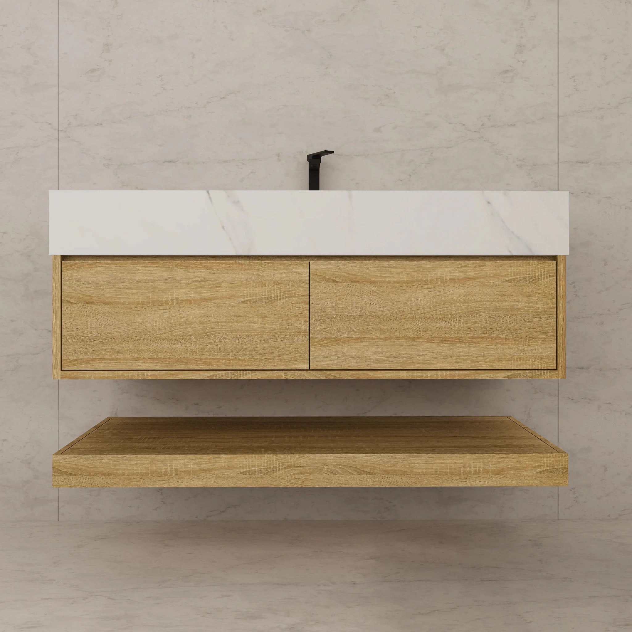 48"/ 60" Light Oak Open Shelf Floating Bathroom Vanity - Vanity48"