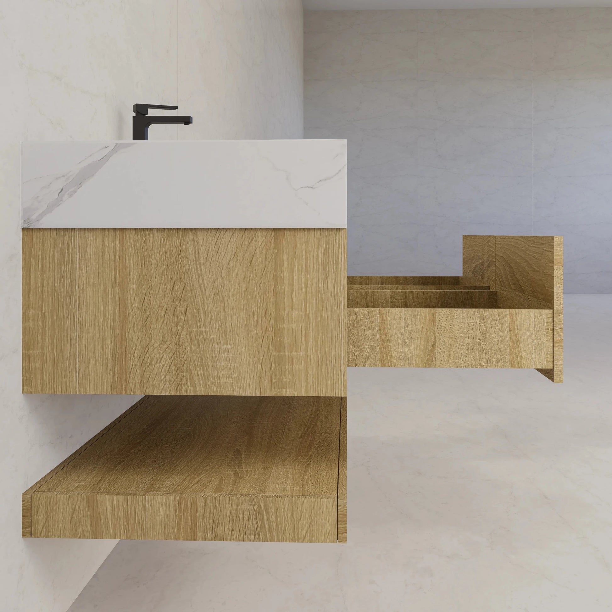 48"/ 60" Light Oak Open Shelf Floating Bathroom Vanity - Vanity48"