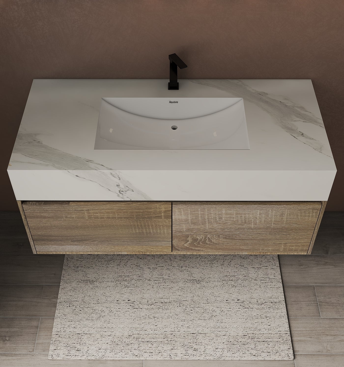 48", 60" Light Oak Sintered Stone Top with Double Drawer Floating Bathroom Vanity -Vanity48"