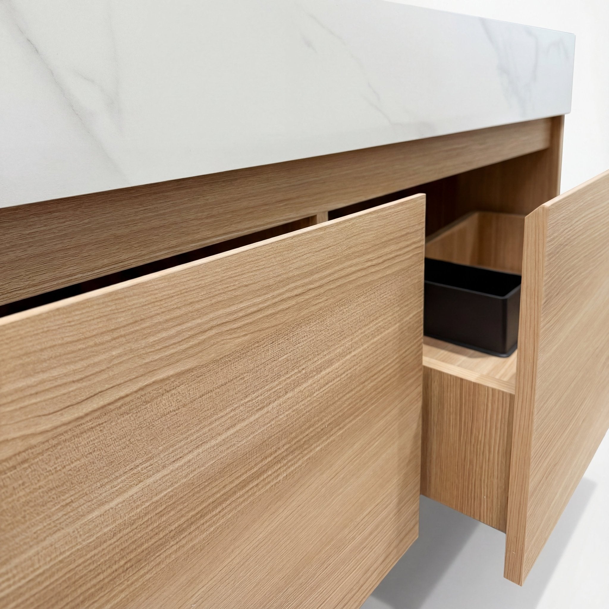 48", 60" Nature Oak Sintered Stone Top with Double Drawer Floating Bathroom Vanity -Vanity48"