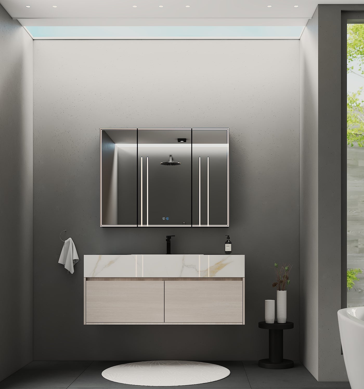 48", 60" Sintered Stone Top with Double Drawer Floating Bathroom Vanity - Vanity60"