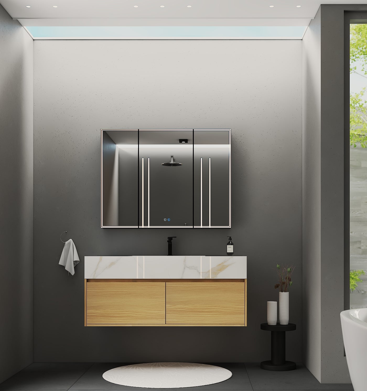 48", 60" Sintered Stone Top with Double Drawer Floating Bathroom Vanity - Vanity60"