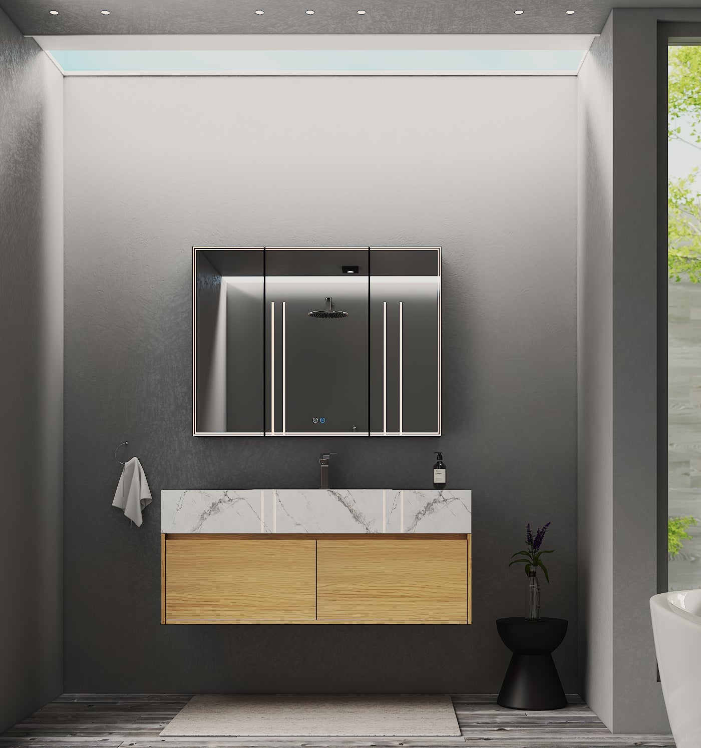 48", 60" Sintered Stone Top with Double Drawer Floating Bathroom Vanity - Vanity60"