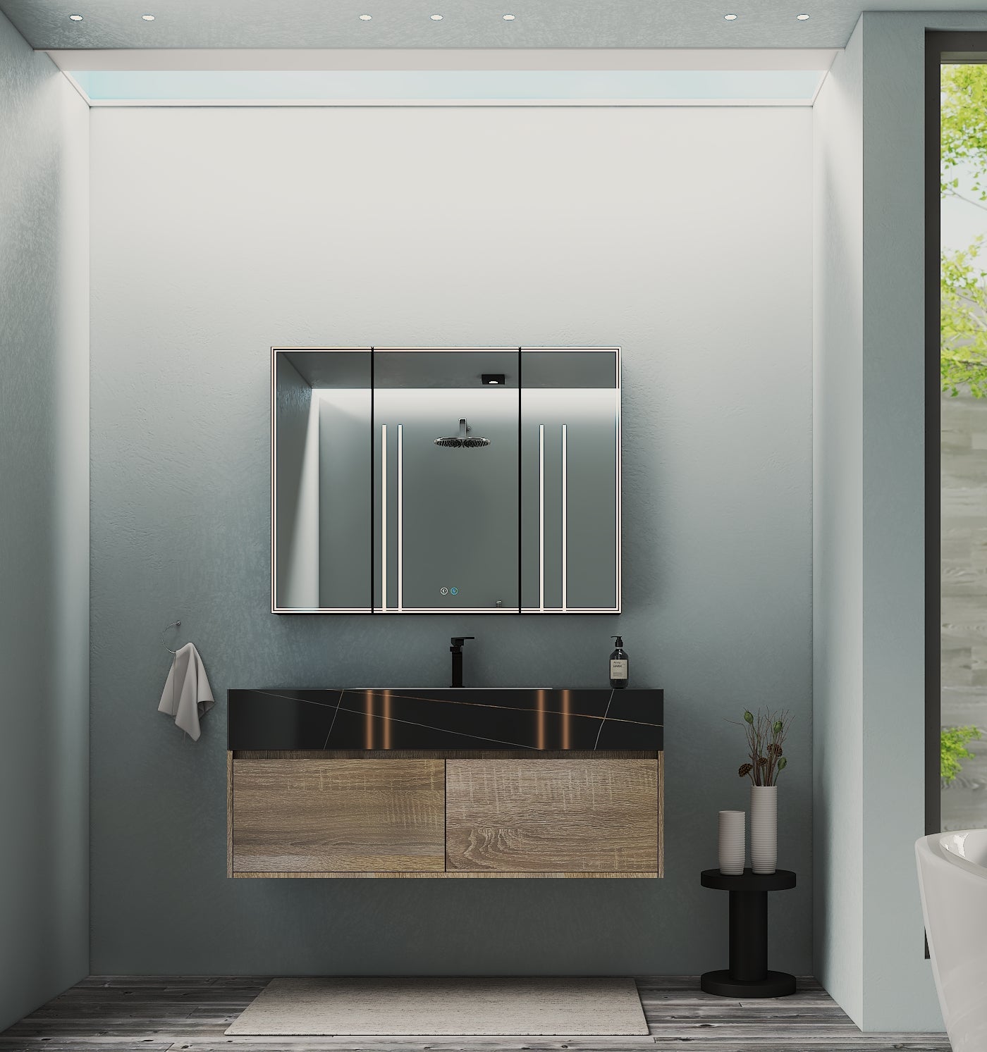 48", 60" Sintered Stone Top with Double Drawer Floating Bathroom Vanity - Vanity60"