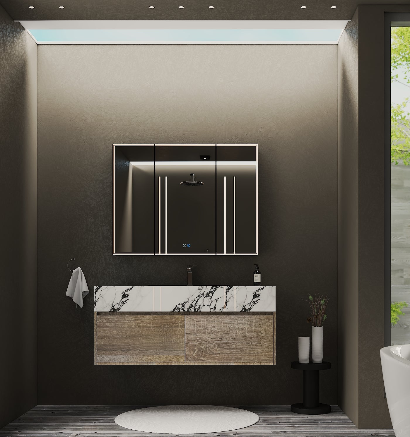 48", 60" Sintered Stone Top with Double Drawer Floating Bathroom Vanity - Vanity60"