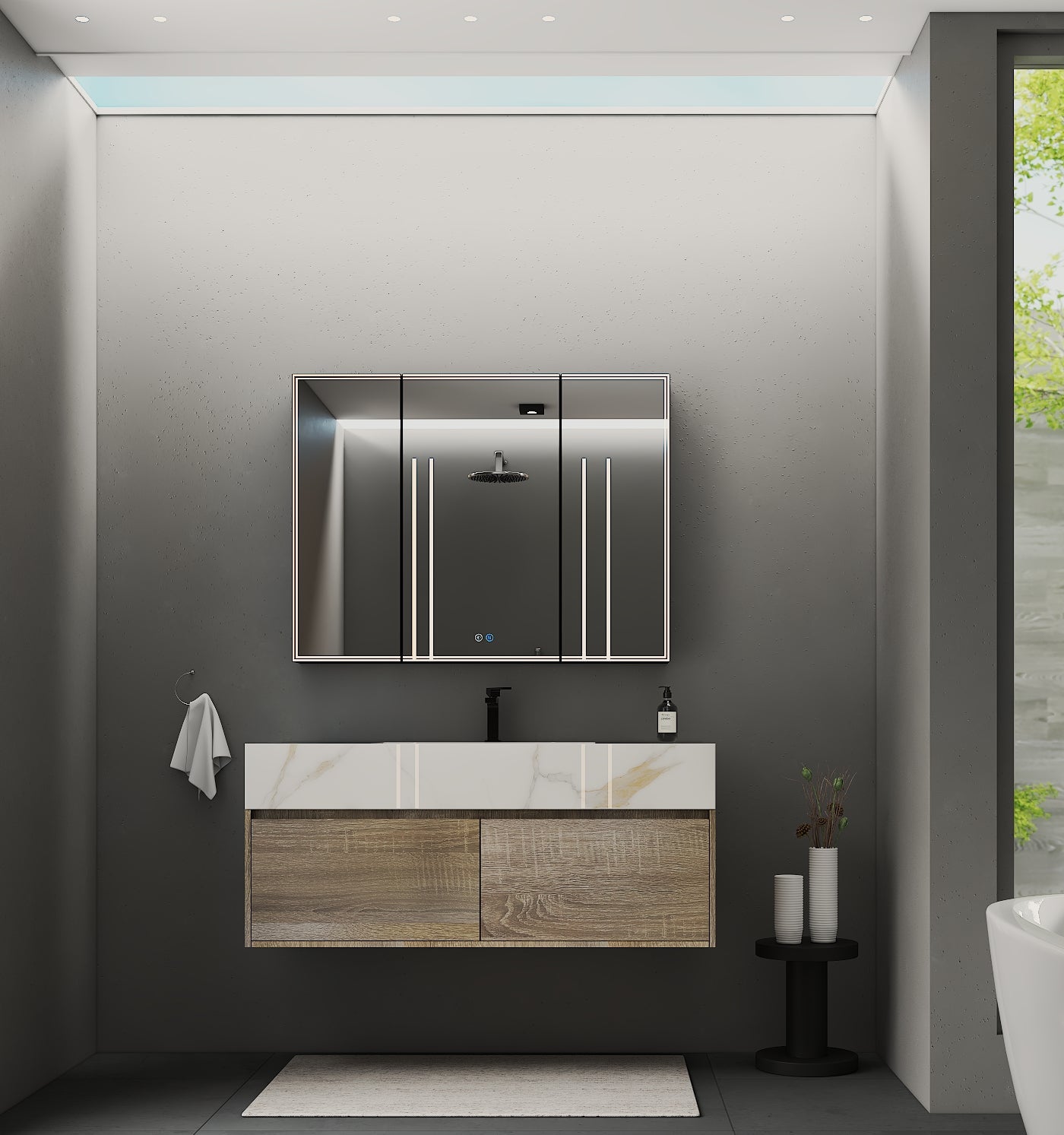 48", 60" Sintered Stone Top with Double Drawer Floating Bathroom Vanity - Vanity60"