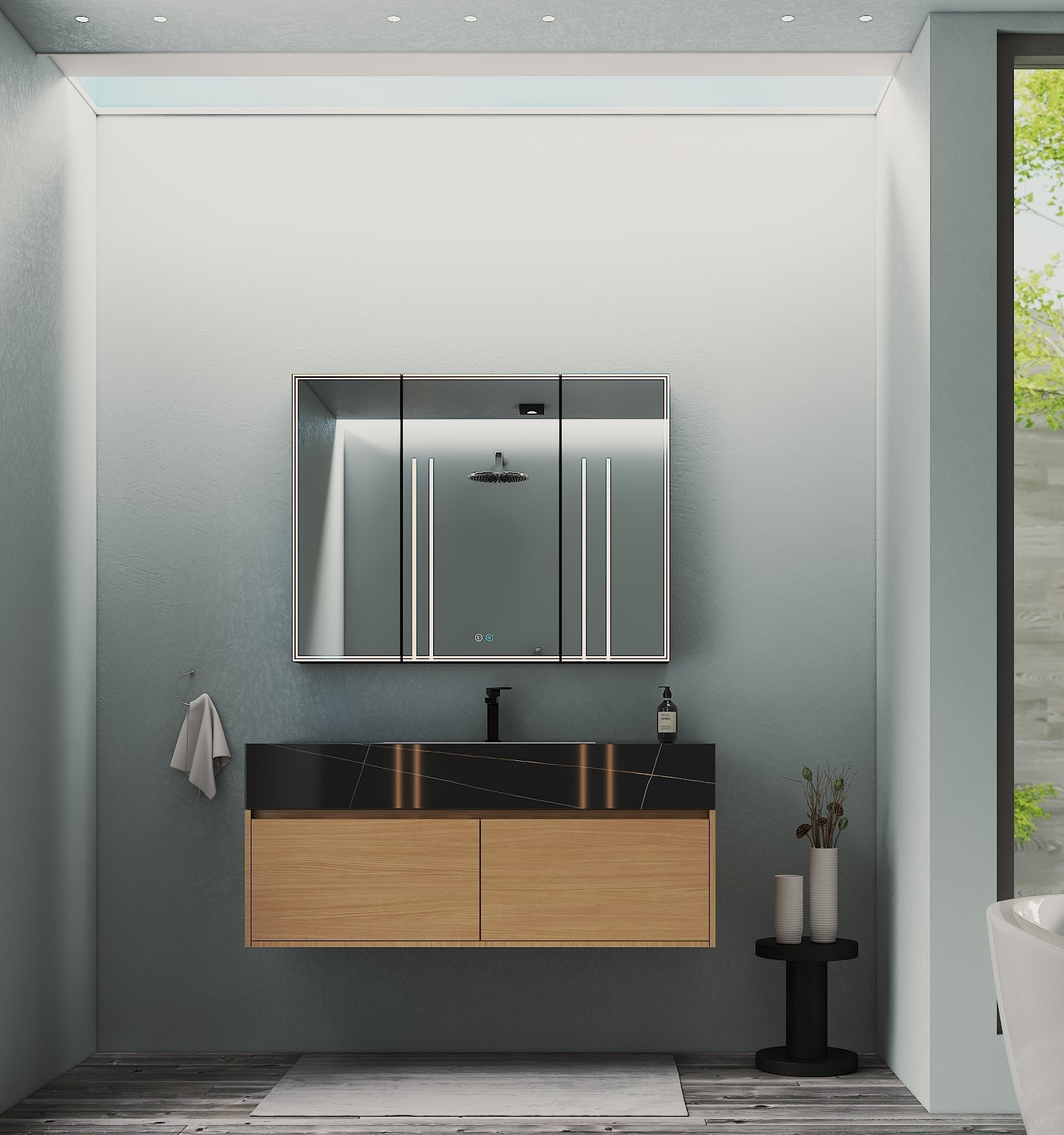 48", 60" Sintered Stone Top with Double Drawer Floating Bathroom Vanity - Vanity60"