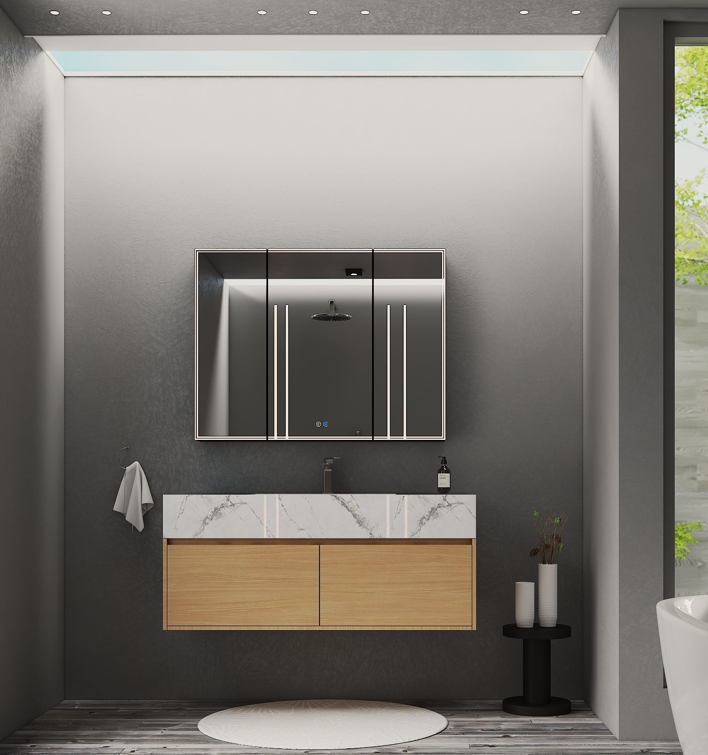 48", 60" Sintered Stone Top with Double Drawer Floating Bathroom Vanity - Vanity60"