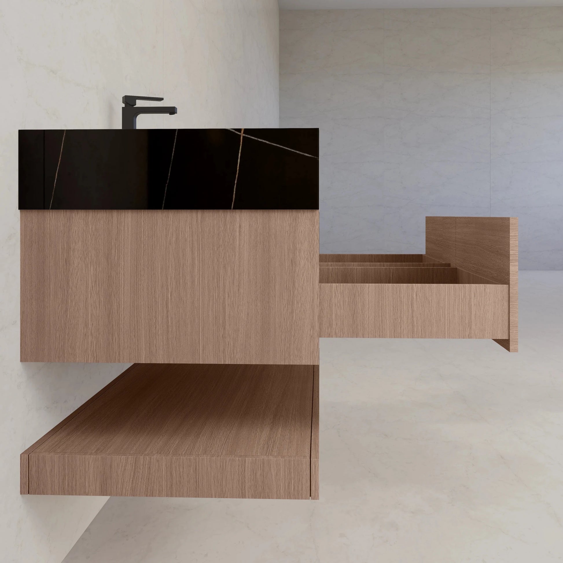48"/ 60" Smoked Oak Open Shelf Floating Bathroom Vanity - Vanity48"