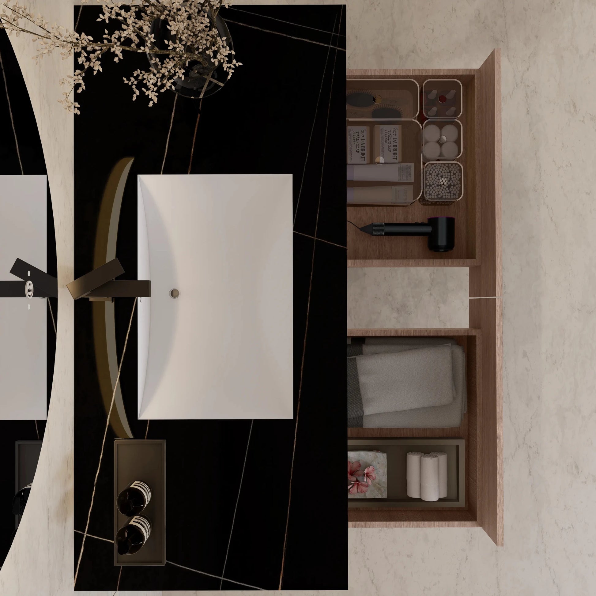 48"/ 60" Smoked Oak Open Shelf Floating Bathroom Vanity - Vanity48"